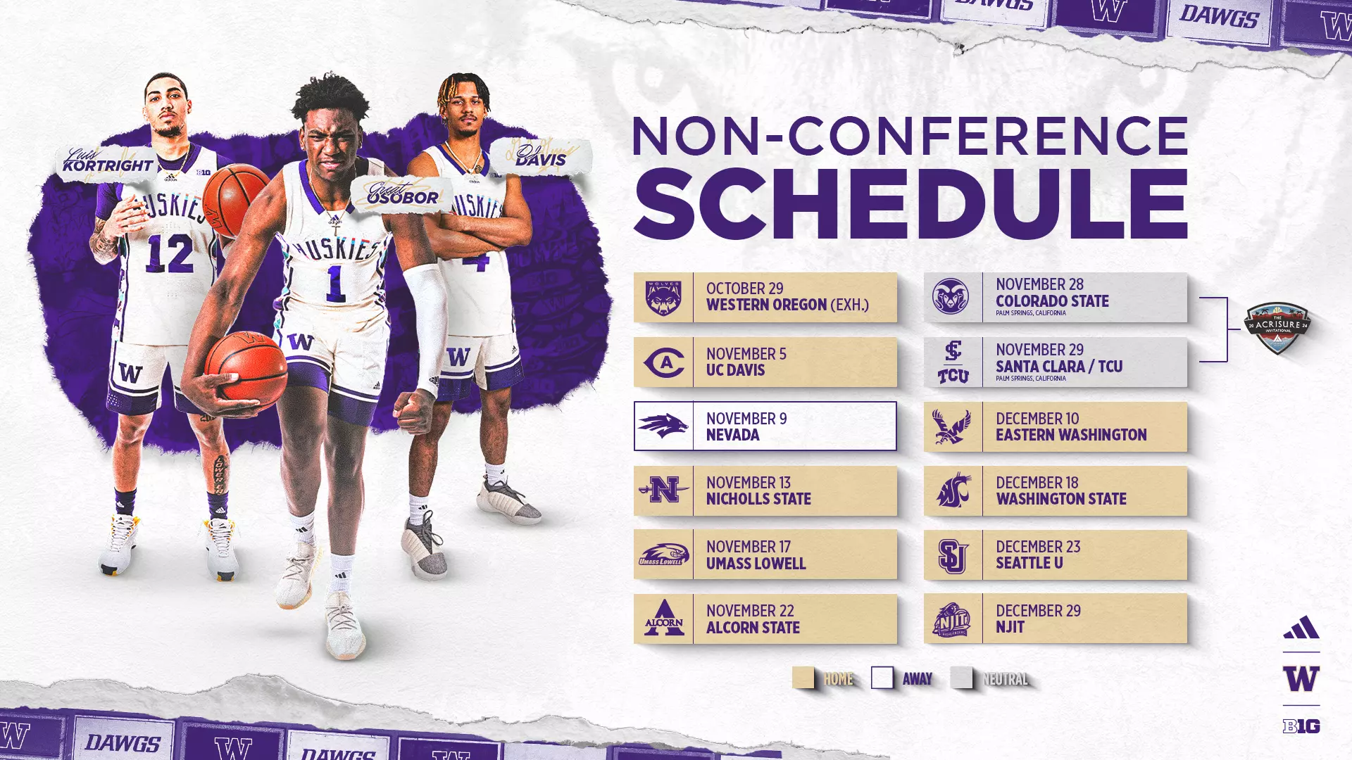 2024 25 UW Men s Basketball Non Conference Schedule Revealed University Of Washington Athletics