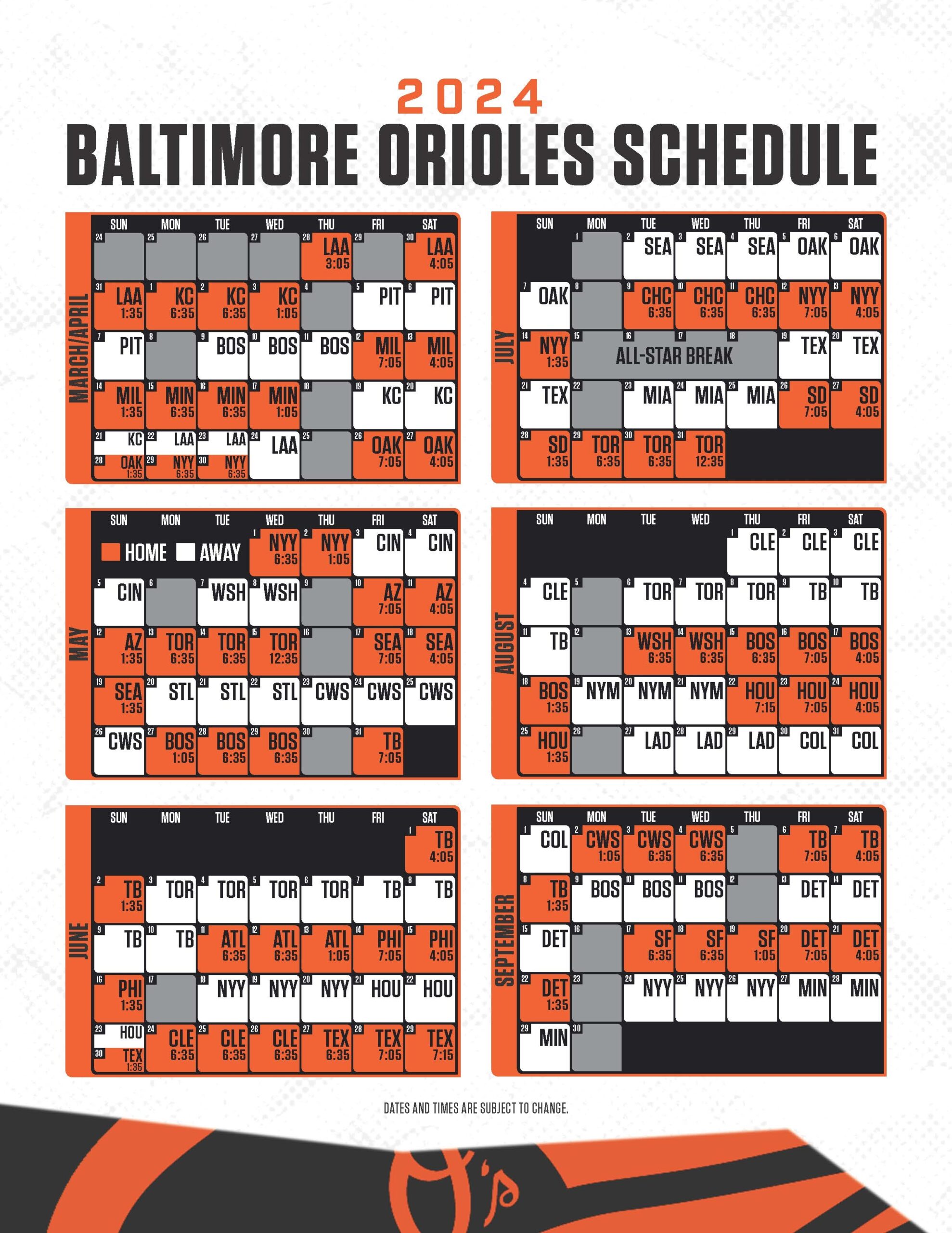 2024 Baltimore Orioles Printable Schedule Maryland Stadium Authority