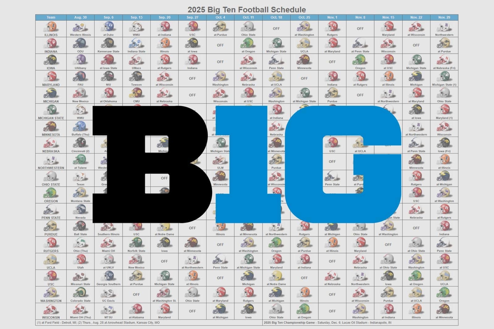 2025 Big Ten Football Helmet Schedule