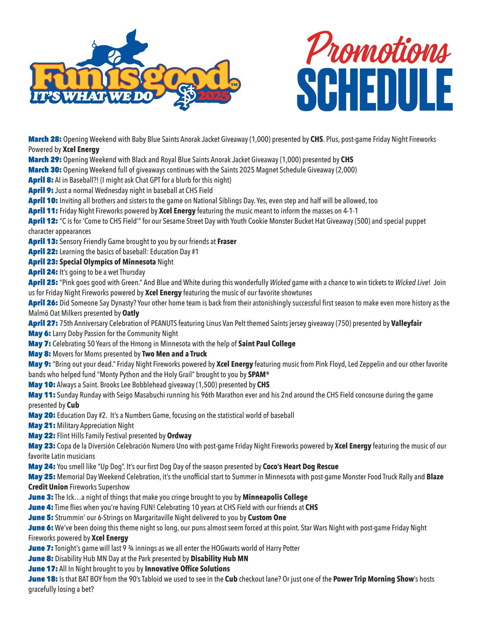 2025 Promotions Schedule By Stpaulsaints Issuu