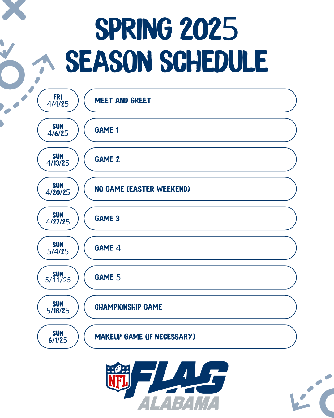 2025 Spring Season Schedule