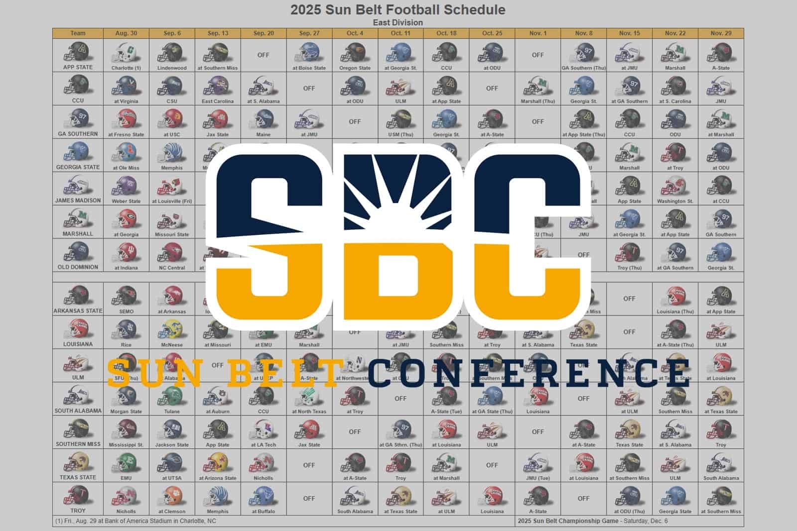 2025 Sun Belt Football Helmet Schedule