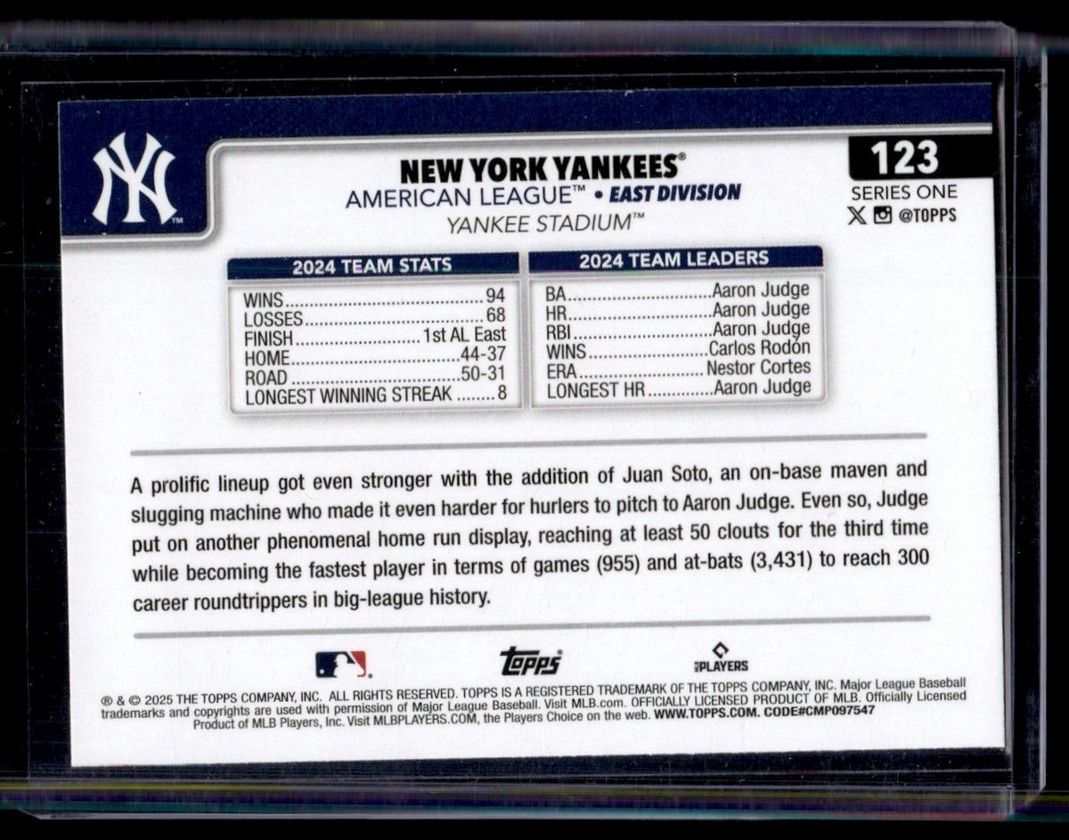2025 Topps New York Yankees New York Yankees 123 EBay