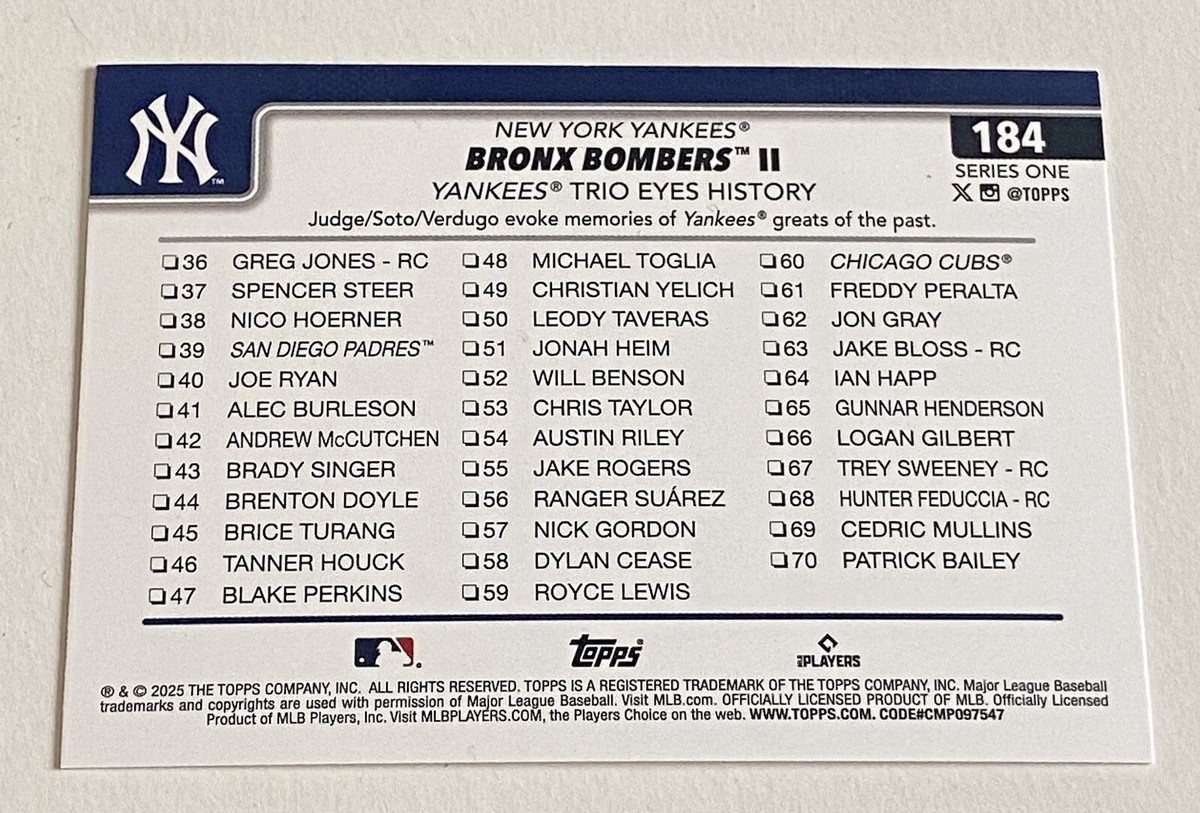 2025 Topps Series 1 Checklist Aaron Judge Juan Soto Alex Verdugo 184 Rainbow Foilboard For Sale Online EBay