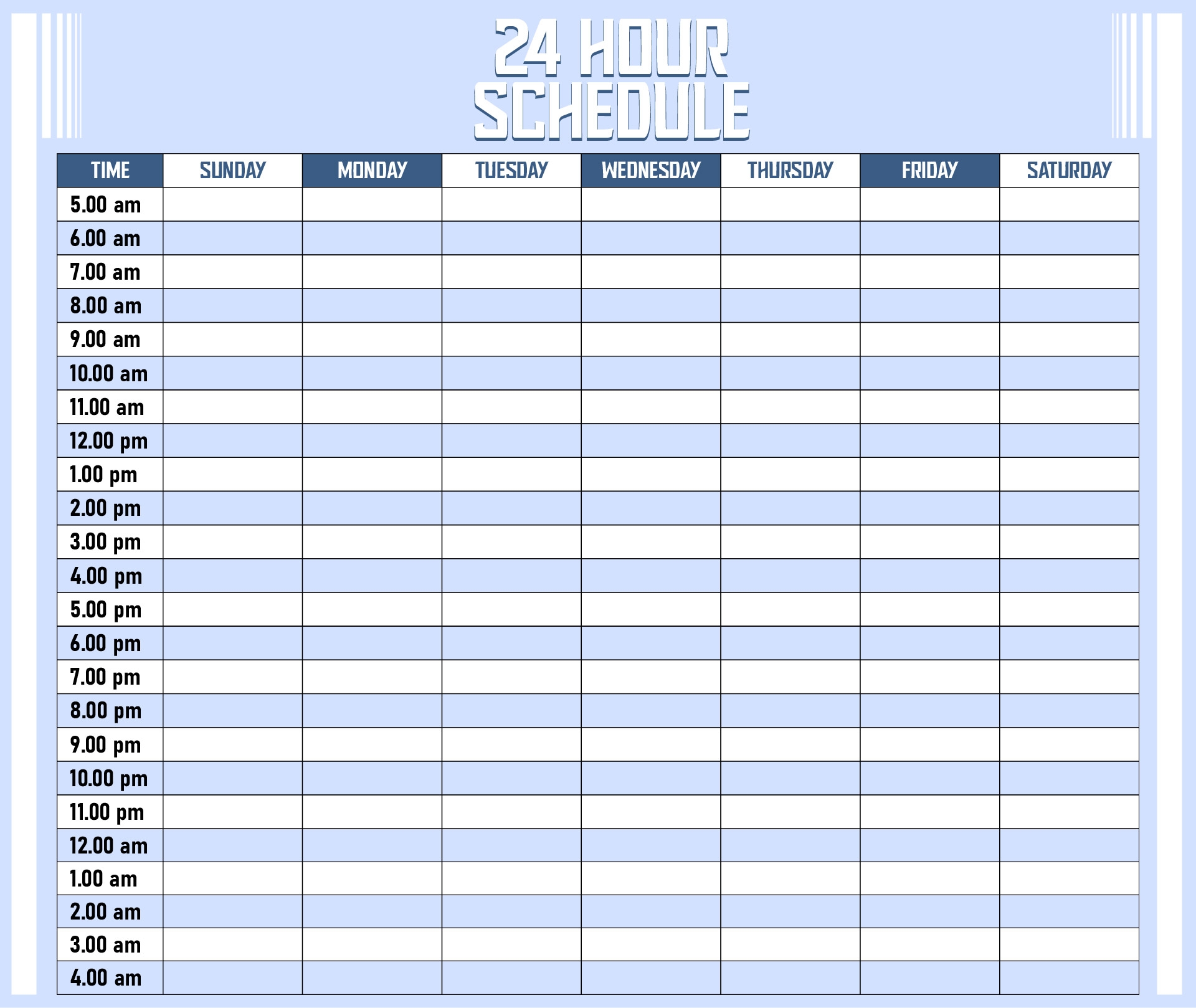 24 Hour Calendar 10 Free PDF Printables Printablee