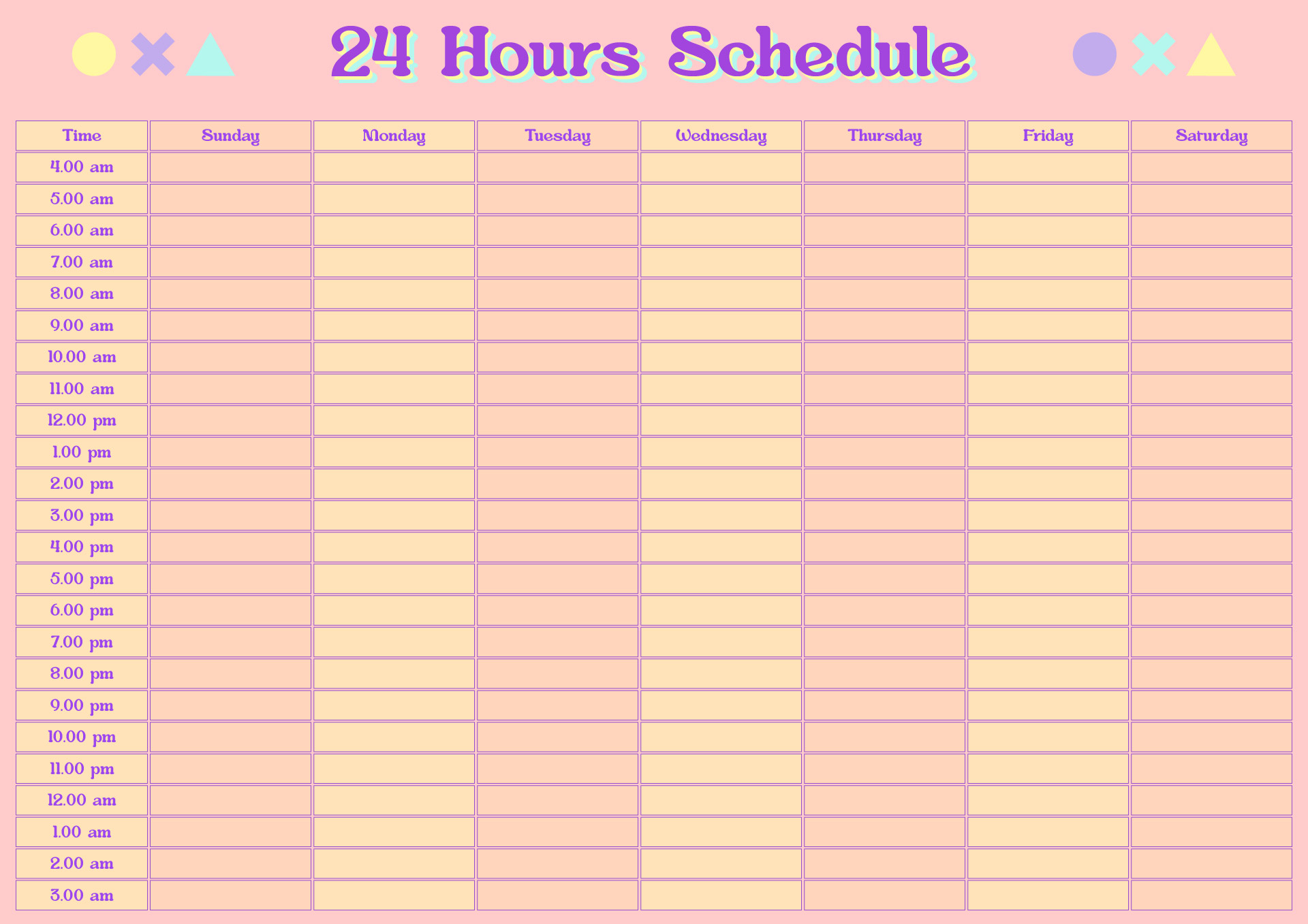 24 Hour Calendar 10 Free PDF Printables Printablee