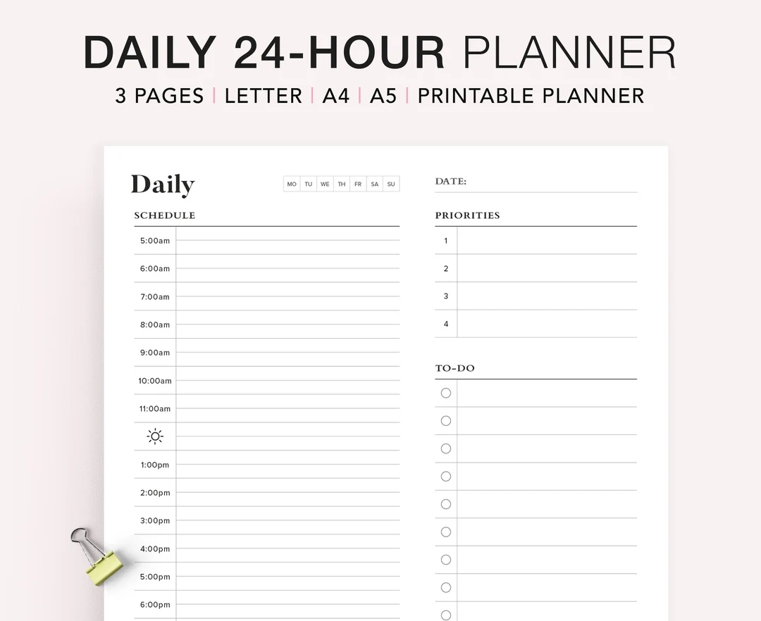 24 Hour Daily Planner Printable Hourly Planner Military Time Plan Time Blocking Template Work Day Schedule A5 Planner Inserts Etsy