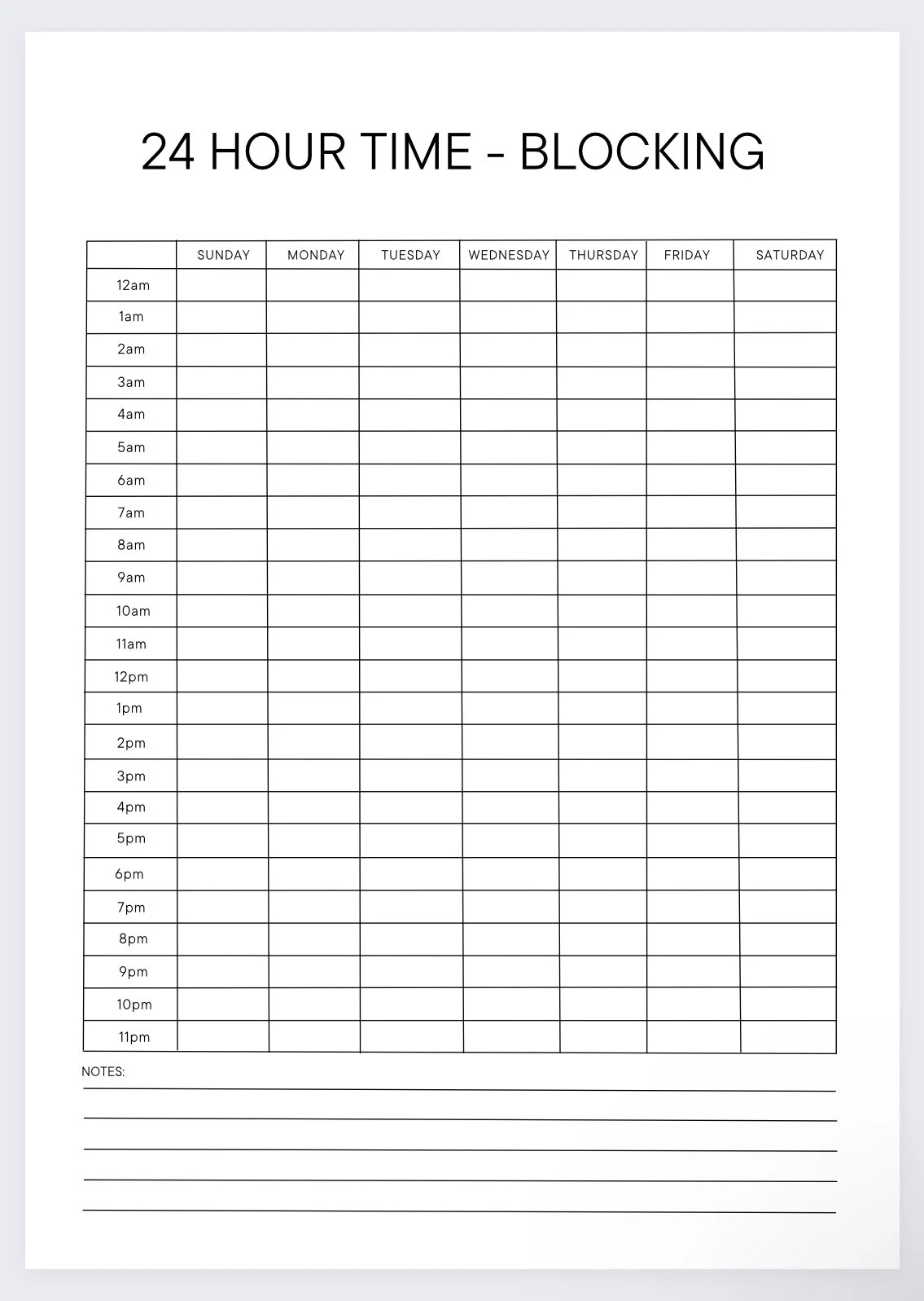24 Hour Time Blocking weekly Planner weekly Schedule hourly Schedule time Blocking timetable daily Planner time Block Daily Planner Etsy