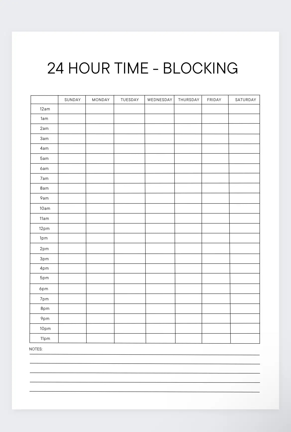 Printable Daily Schedule By Hour Blank