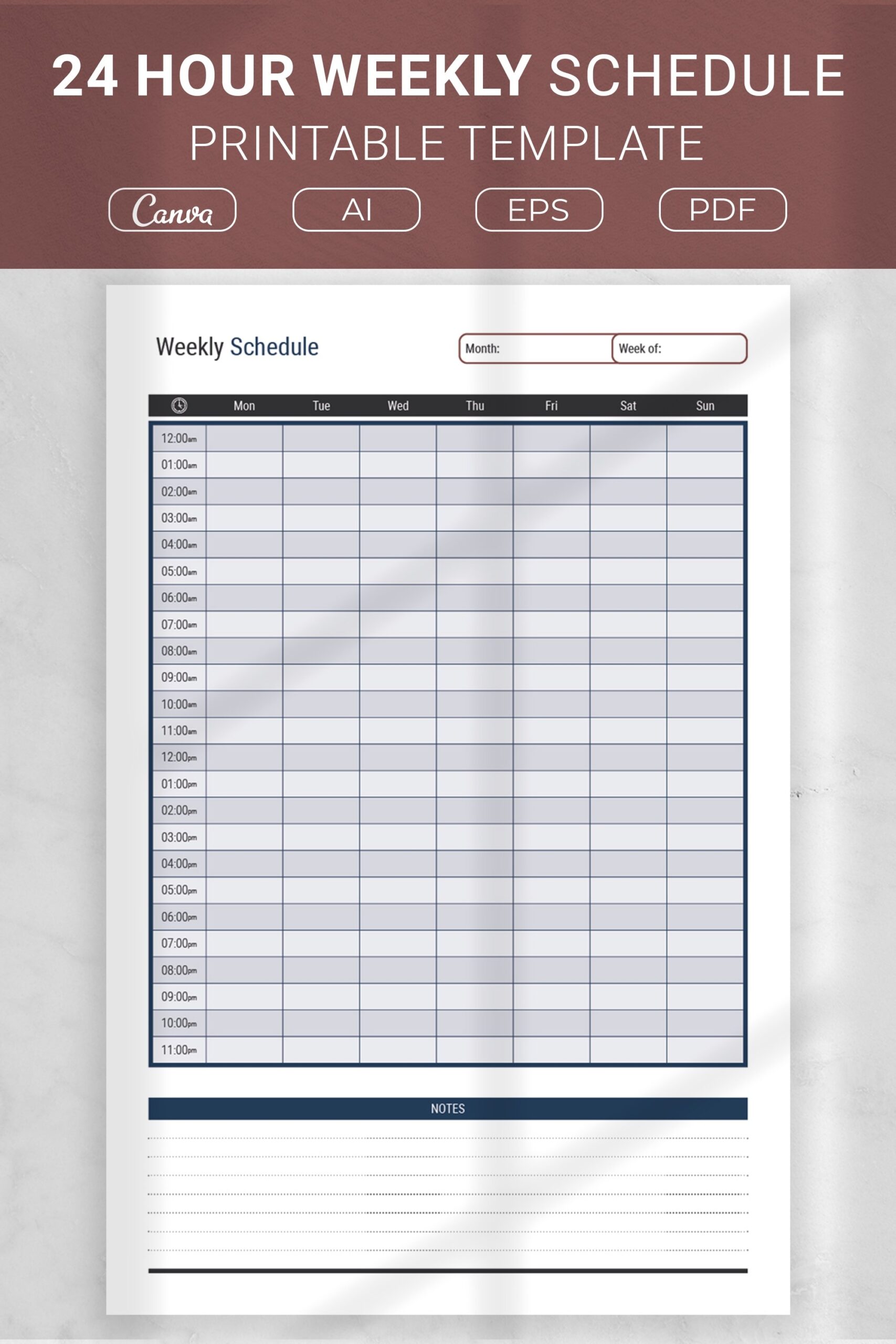 Free Printable 24 Hour Weekly Schedule