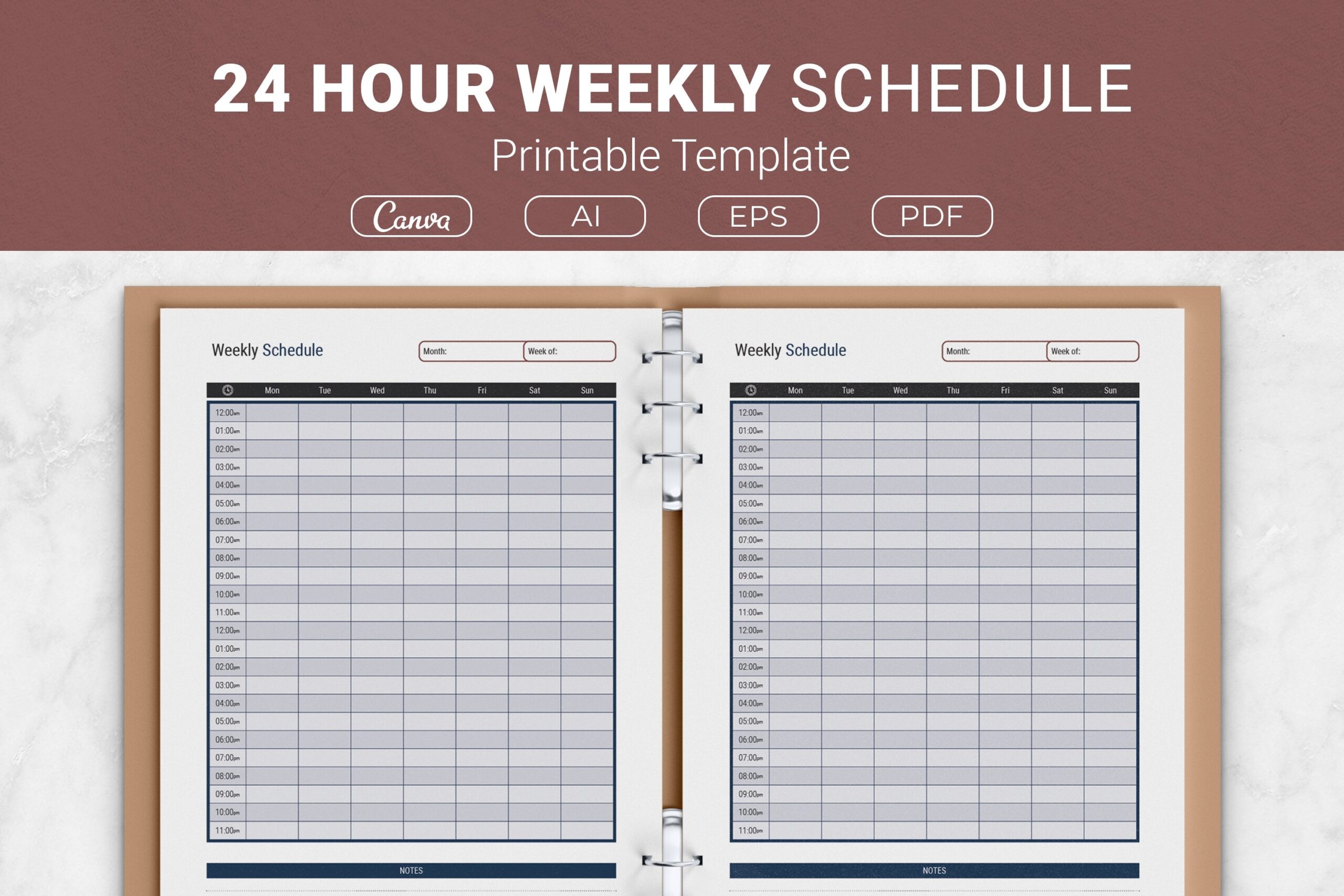 24 Hour Weekly Schedule Printable Template 2687359 
