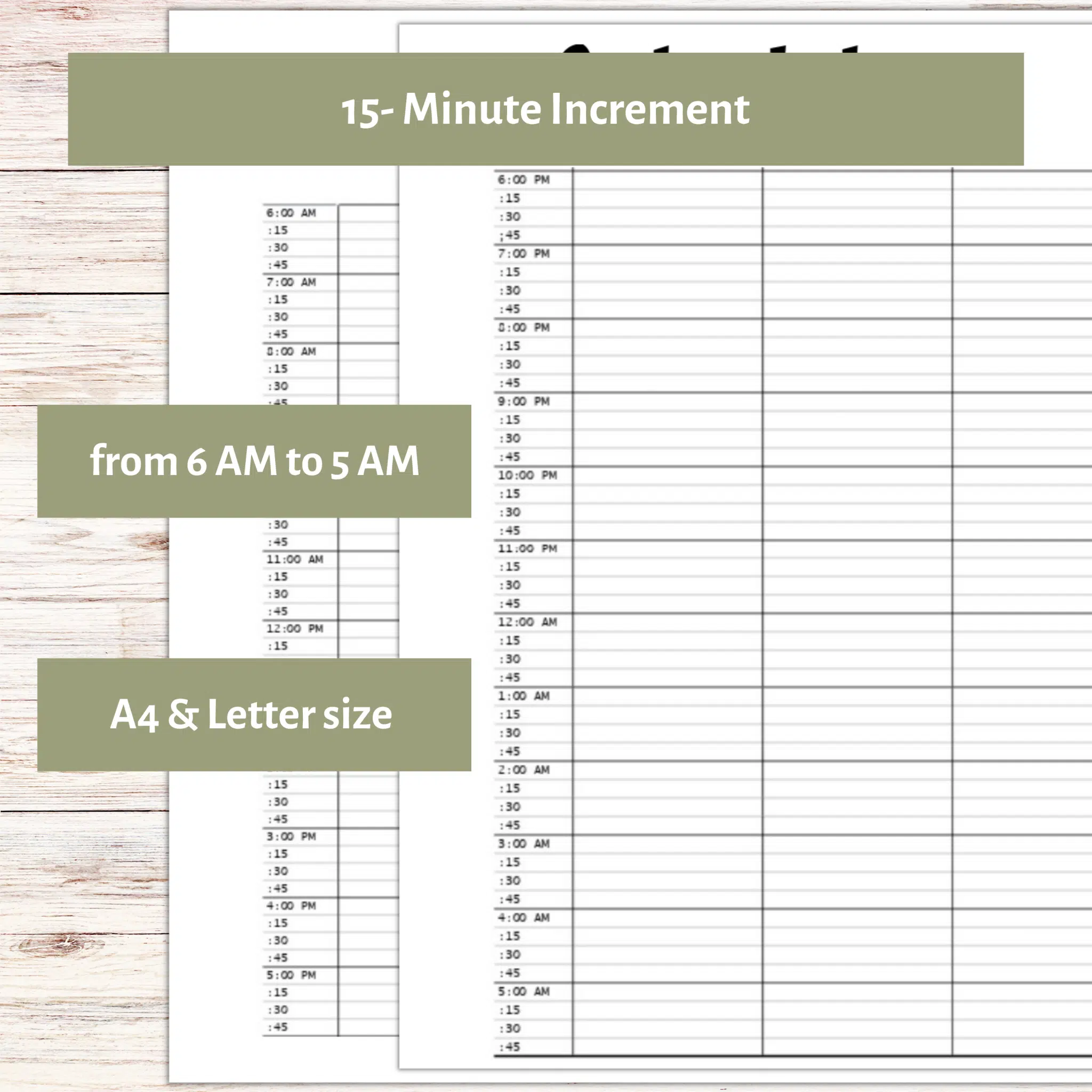 24 HR Time Blocking Printable Planner 15 minute hourly Time Block A4 Letter StriveZen