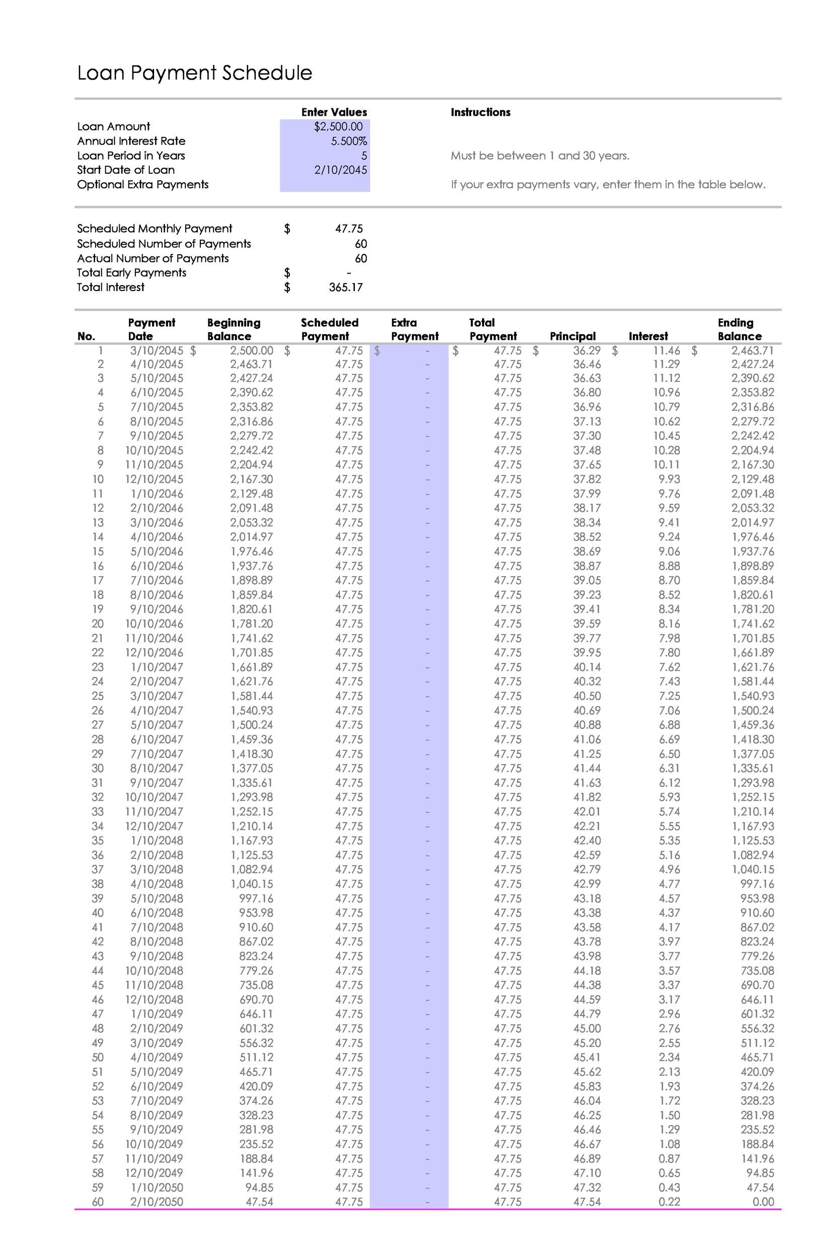 Printable Amortization Schedule Monthly