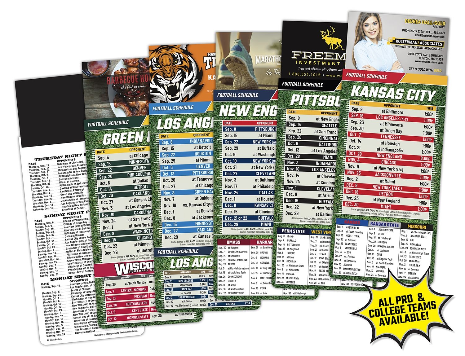 3 5x9 Football Schedule Magnet With Business Card Slot Marketing Branding Magnets