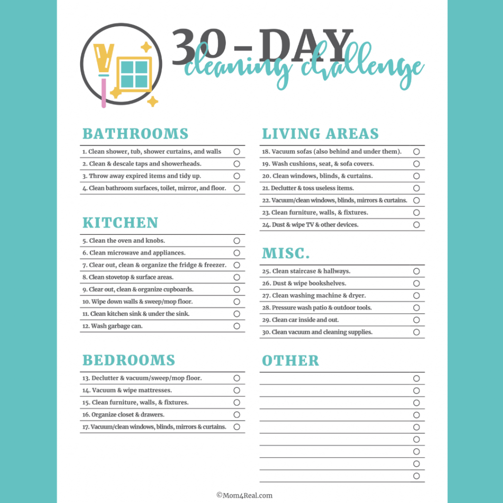 30 Day Cleaning And Organizing Challenge With Printable Checklist Mom 4 Real