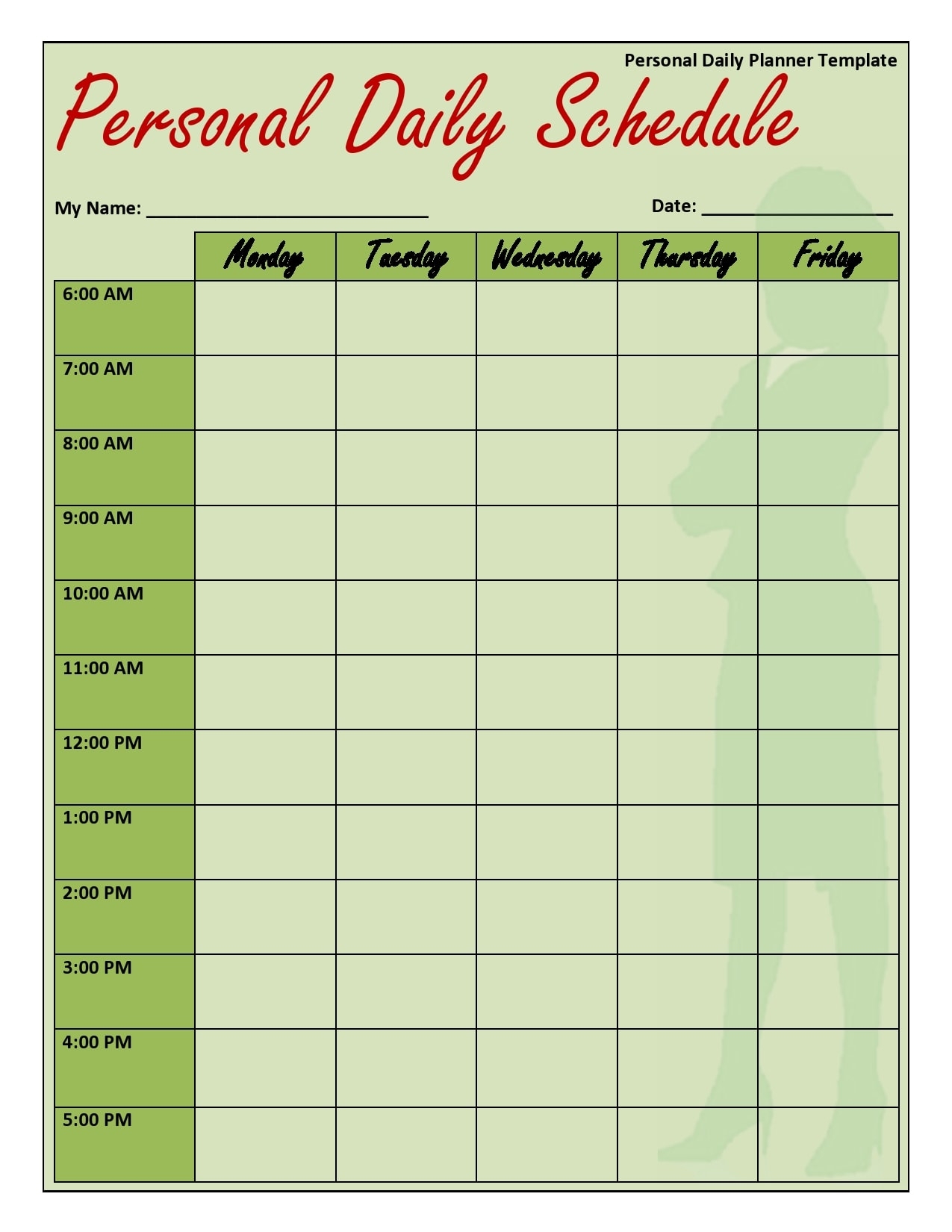 Printable Daily Schedule Sheets
