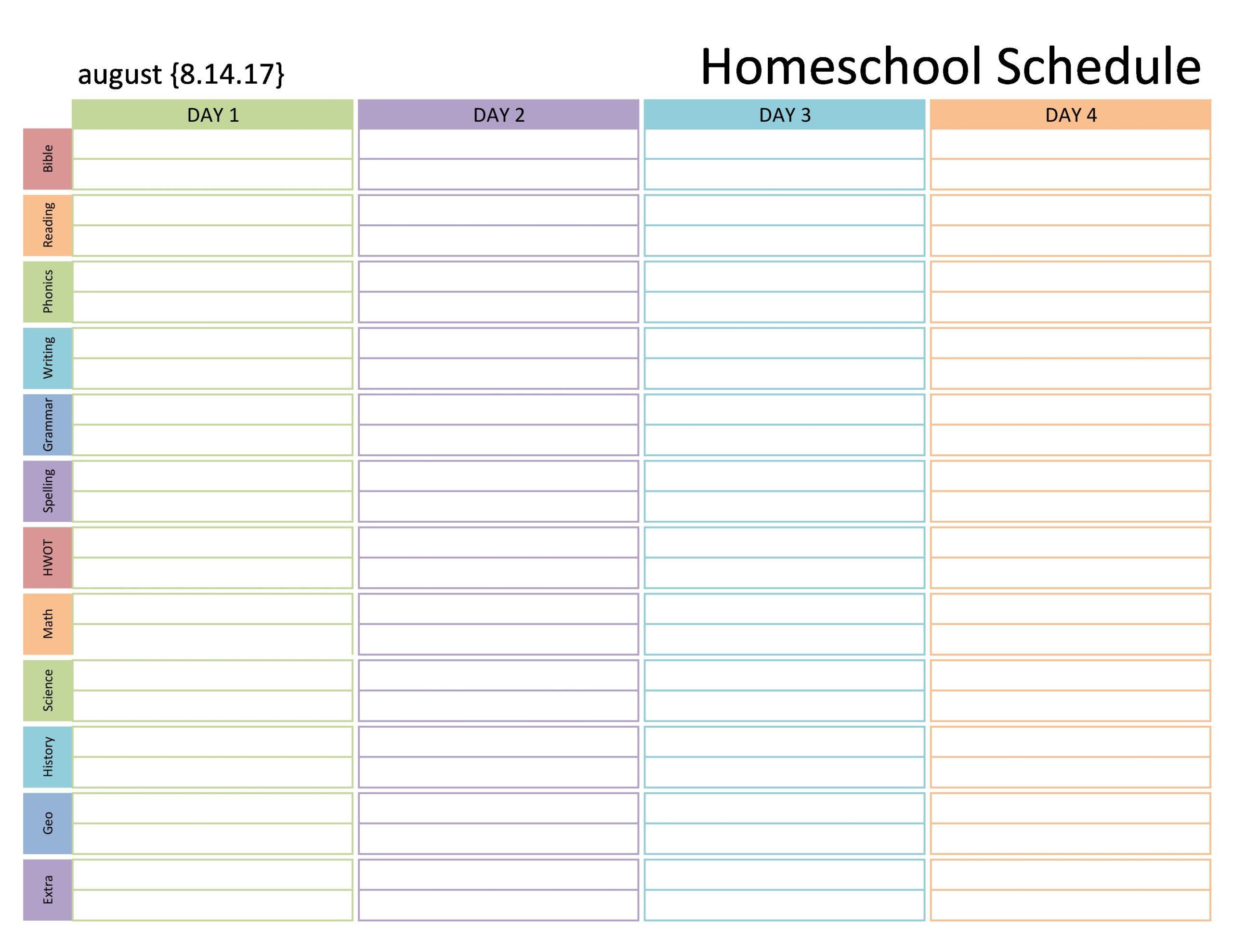 35 Editable Homeschool Schedule Templates FREE Worksheets Library