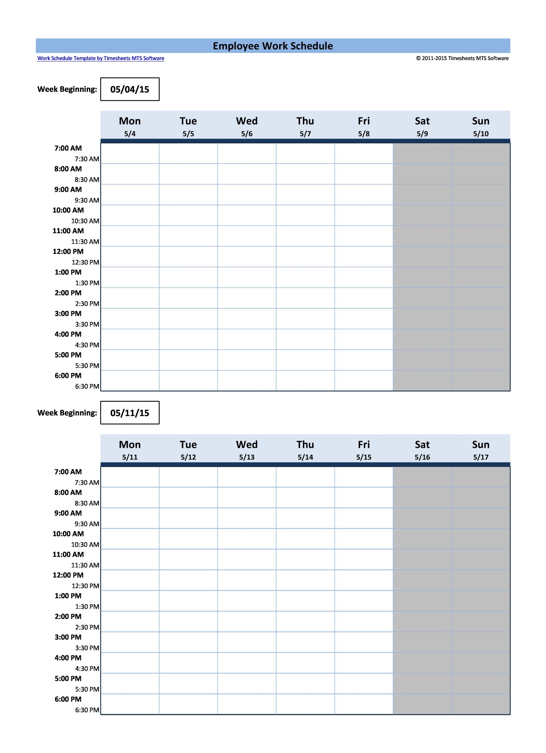 Printable Work Schedule For Employees