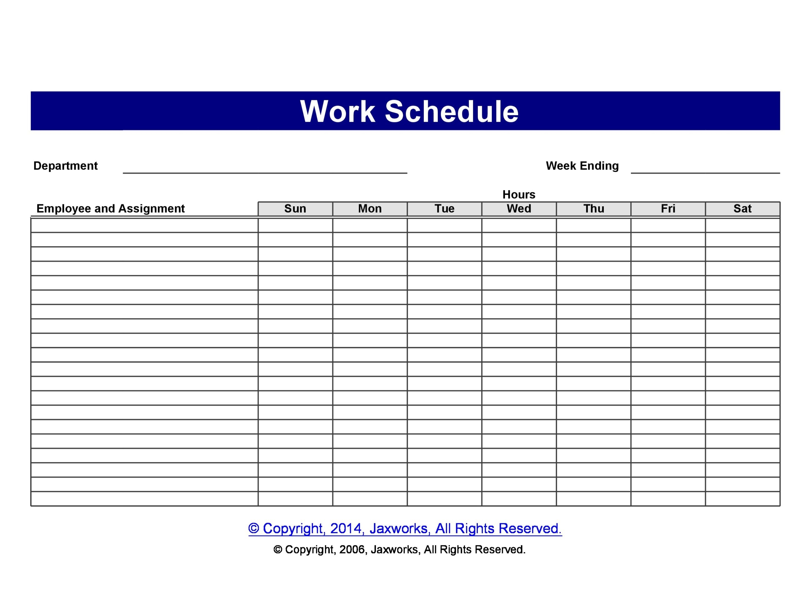 Printable Work Schedule Template