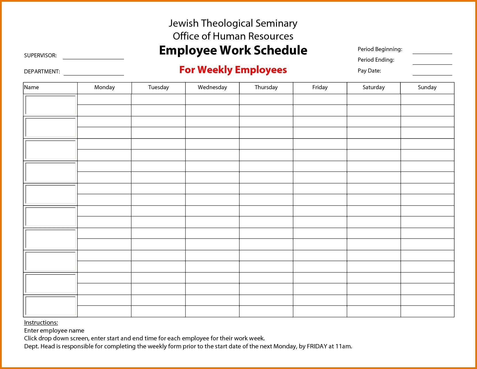40 Employee Monthly Schedule Template Markmeckler Template Design