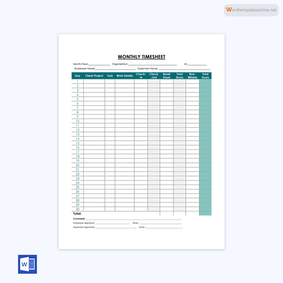 Printable 30 Day Employee Schedule