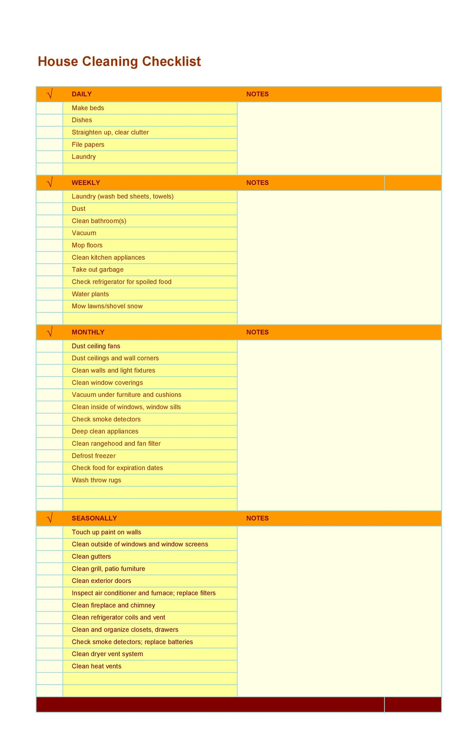 40 Printable House Cleaning Checklist Templates TemplateLab
