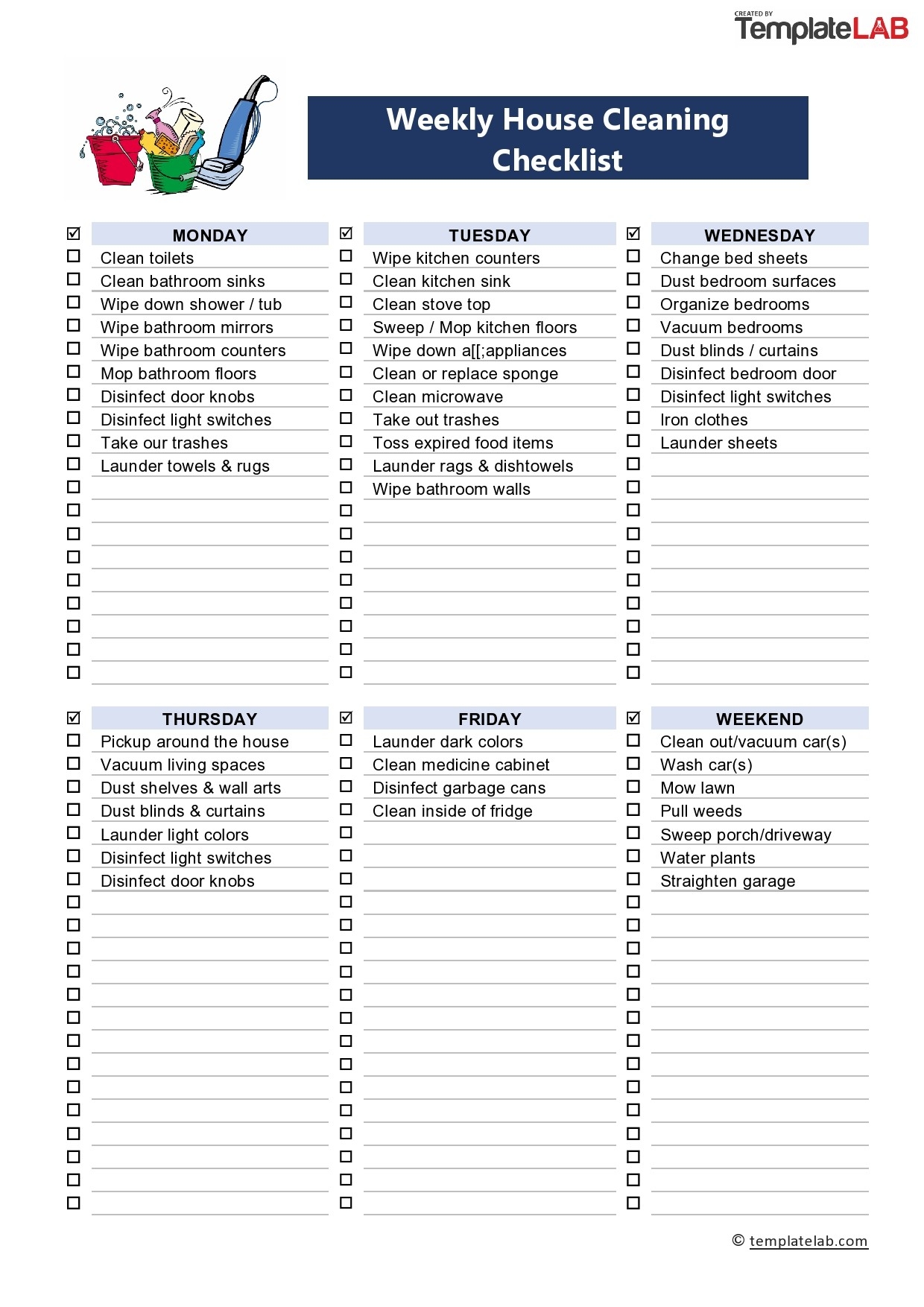 Free Printable Weekly Home Cleaning Schedule