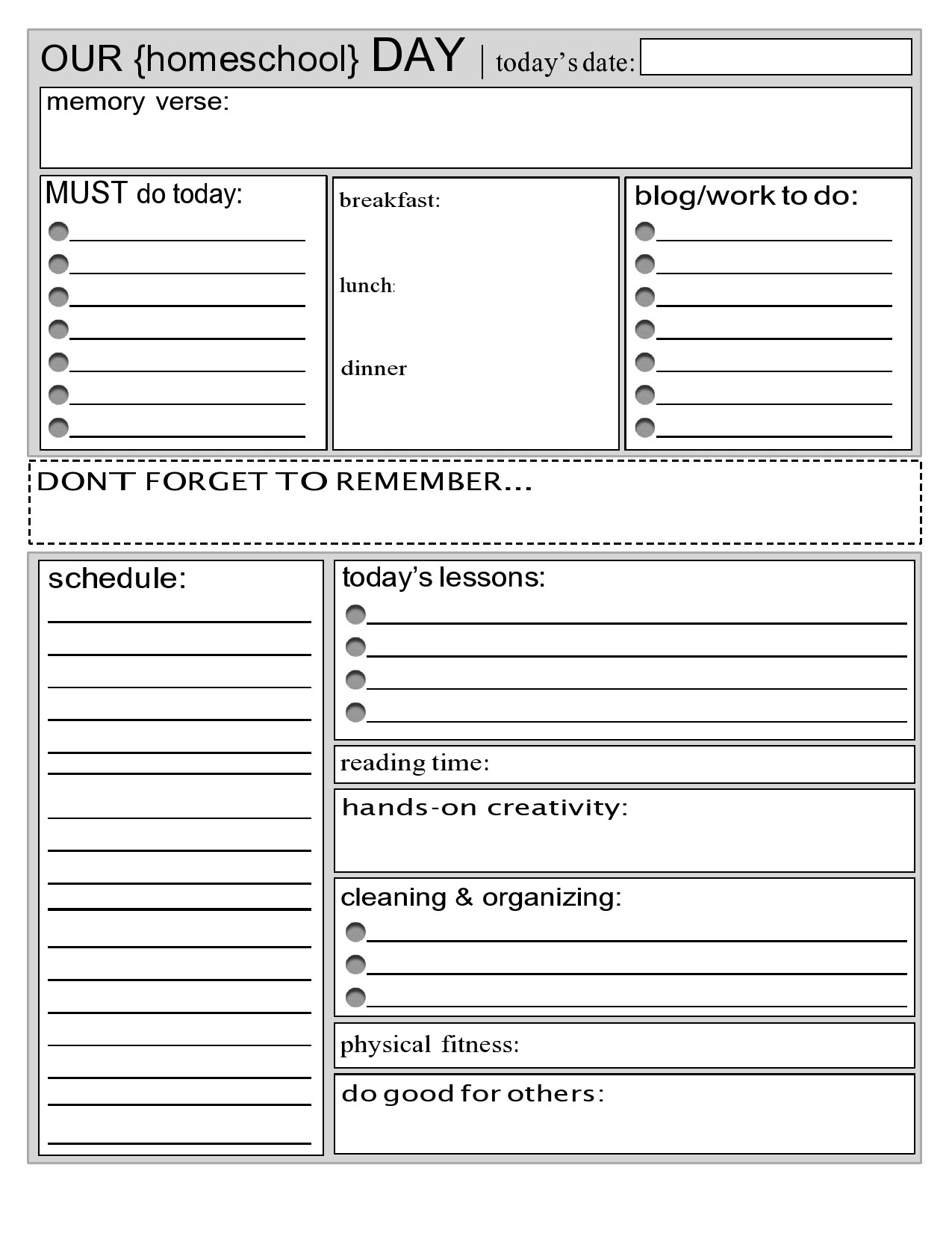 Free Printable Homeschool Daily Schedule