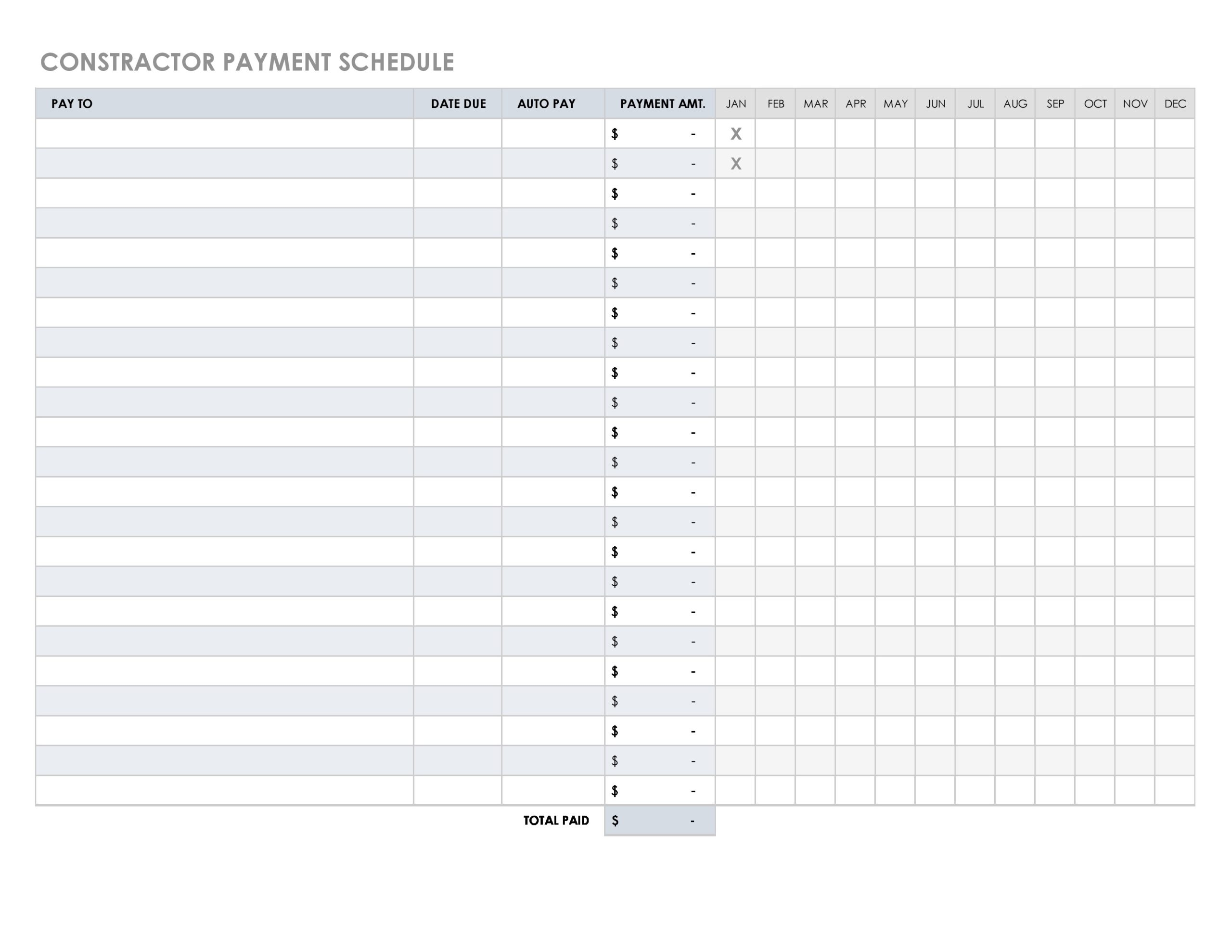 Free Printable Payment Schedule