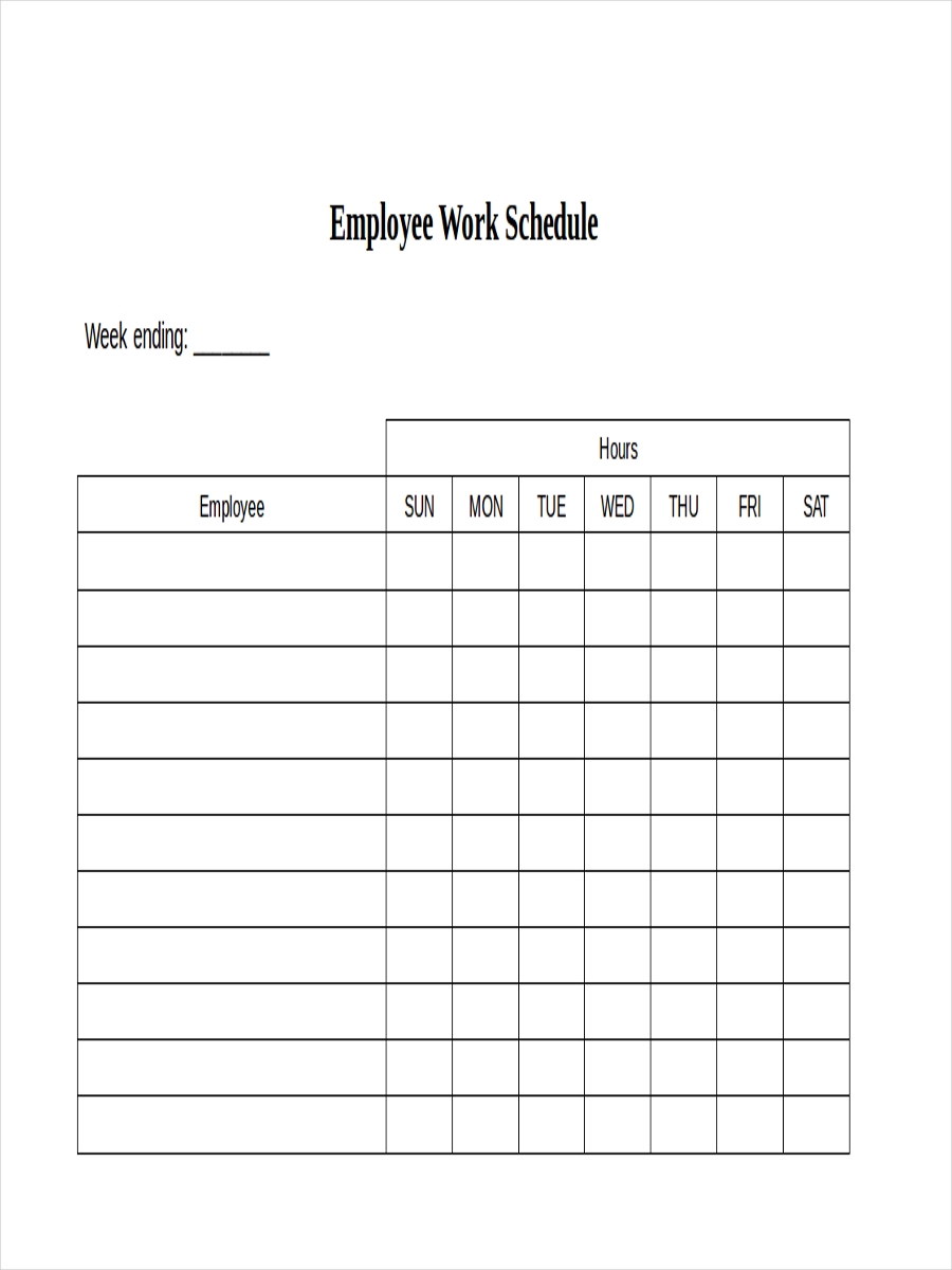 Blank Printable Work Schedule