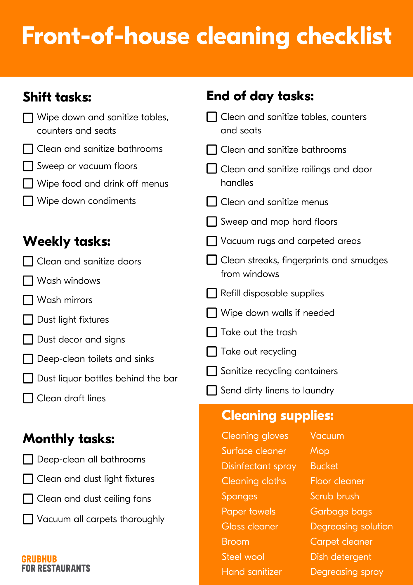 Printable Commercial Kitchen Cleaning Schedule Template