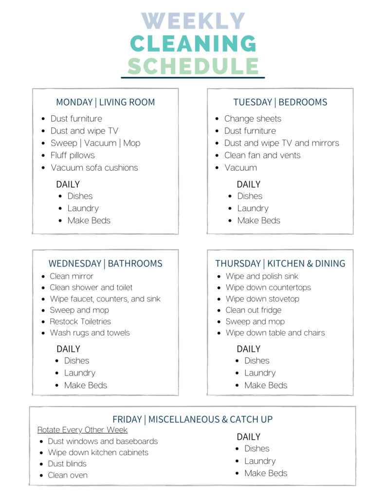Cleaning Schedules Printable