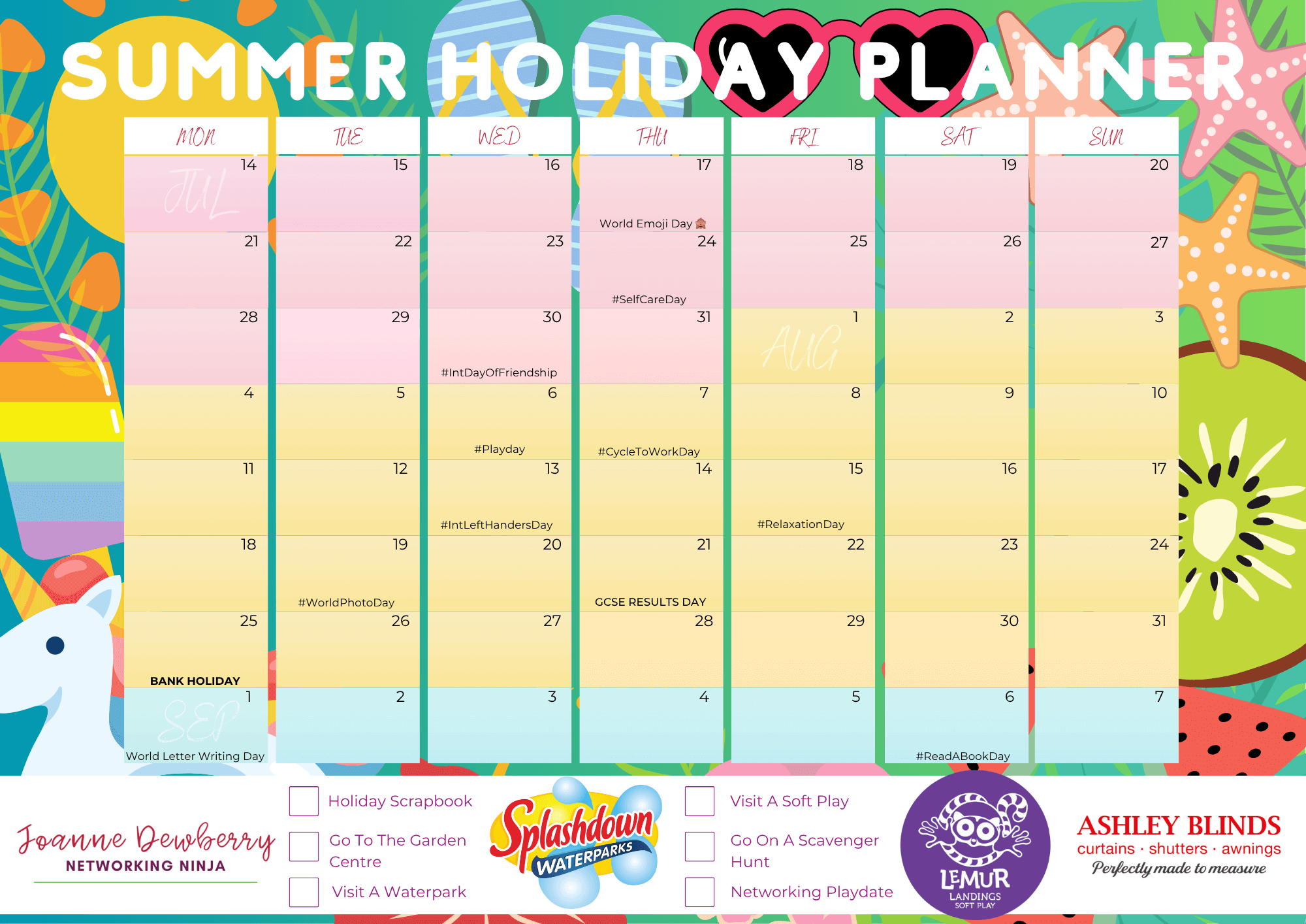 A3 Printed Summer Holiday Planner Poster