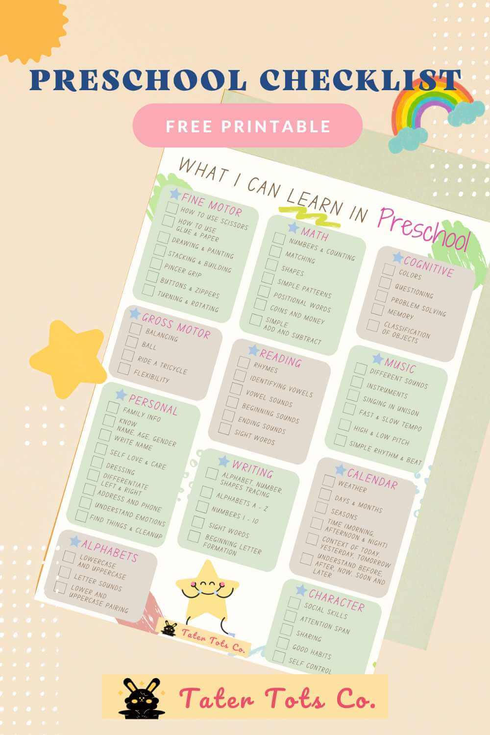 All In One Preschool Prep Pack Free Printable Checklist Reward Chart And More Tater Tots Co 