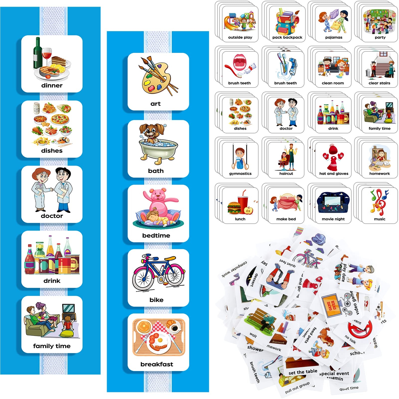Amazon 133 Pieces Visual Schedule Cards Daily Routine Home Chore Chart Autism Learning Materials Wall Kids Planner With 6 Blue Background Cards 139 Hook And Loop Dots For Home School Education Office Products