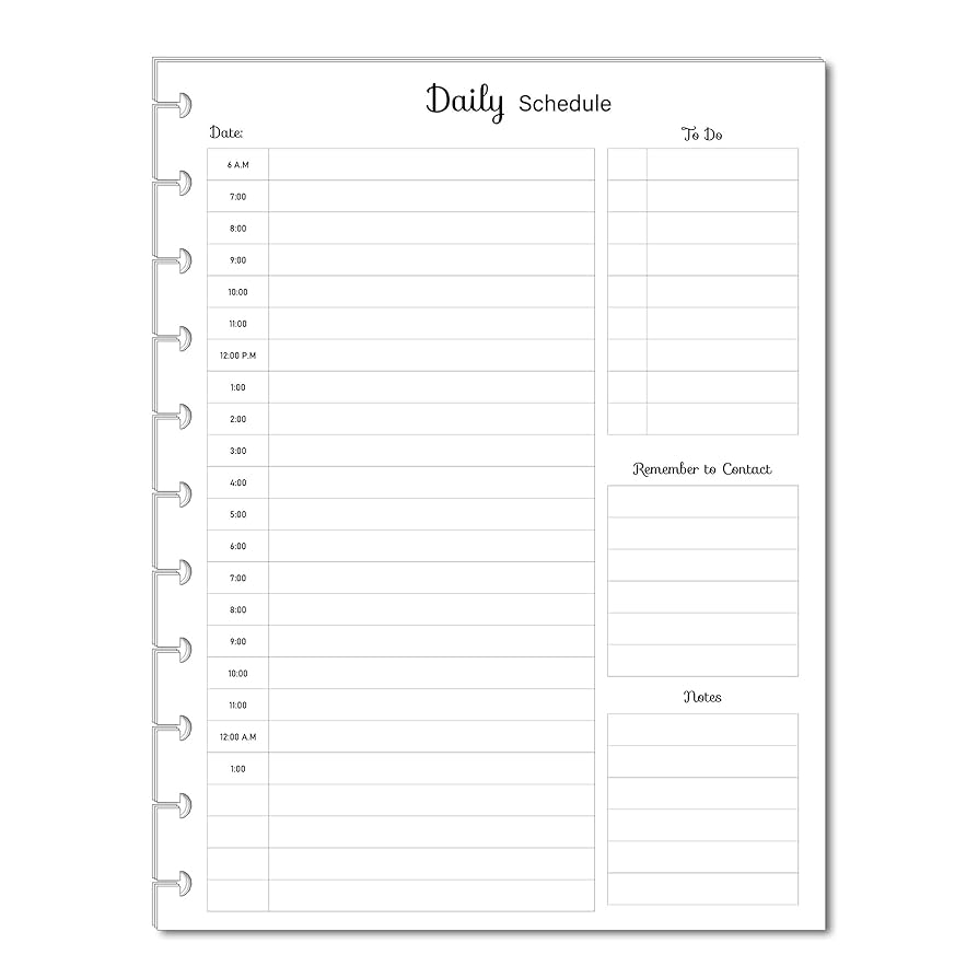 Amazon Hourly Planner For 11 Disc Letter Size Big Planners Pre punched Planner Inserts Daily Planner Office Products