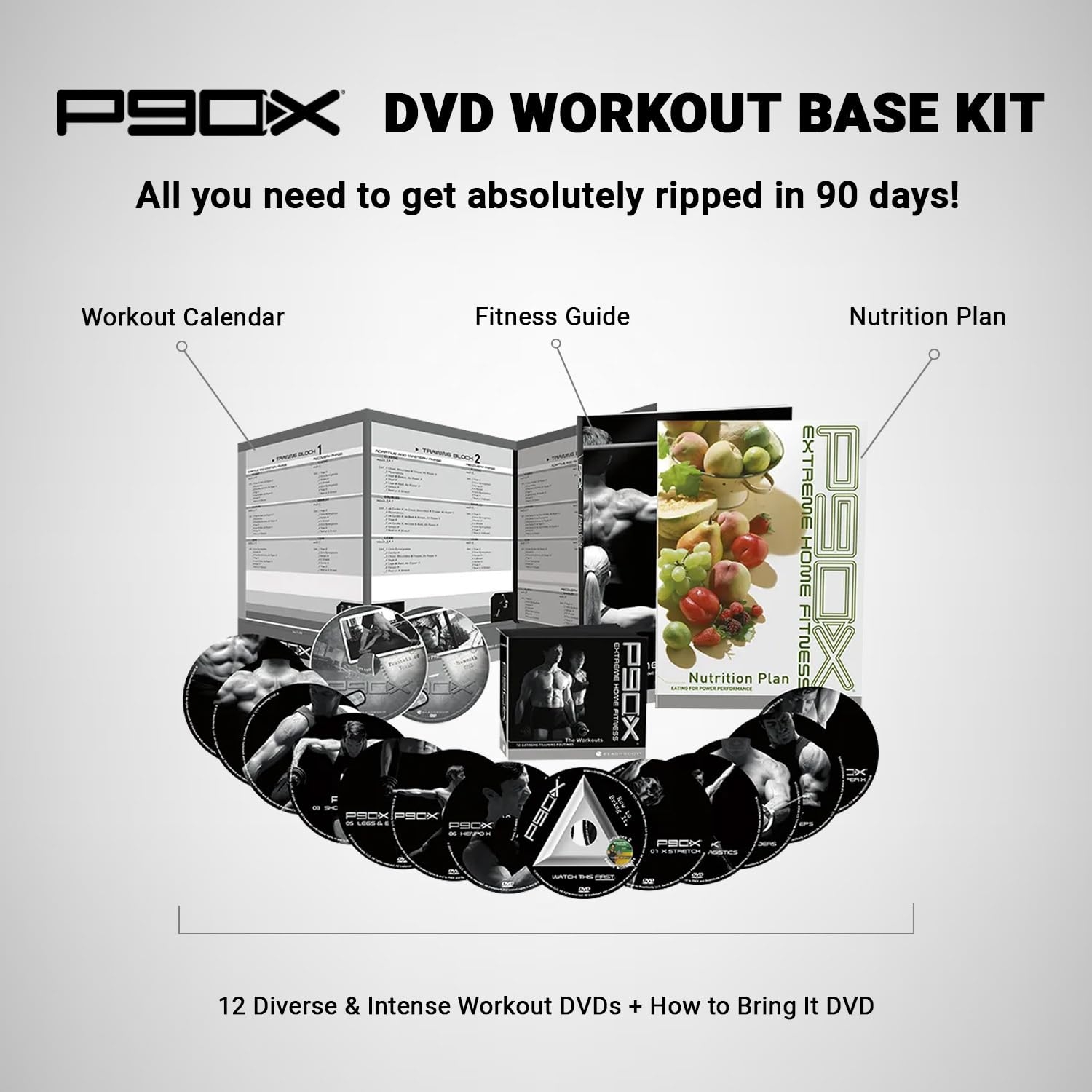 Amazon P90X DVD Workout Base Kit Home Gym Bodyweight Exercise Program No Workout Equipment Needed Nutrition Guide Included 12 Fitness DVDs Sports Outdoors