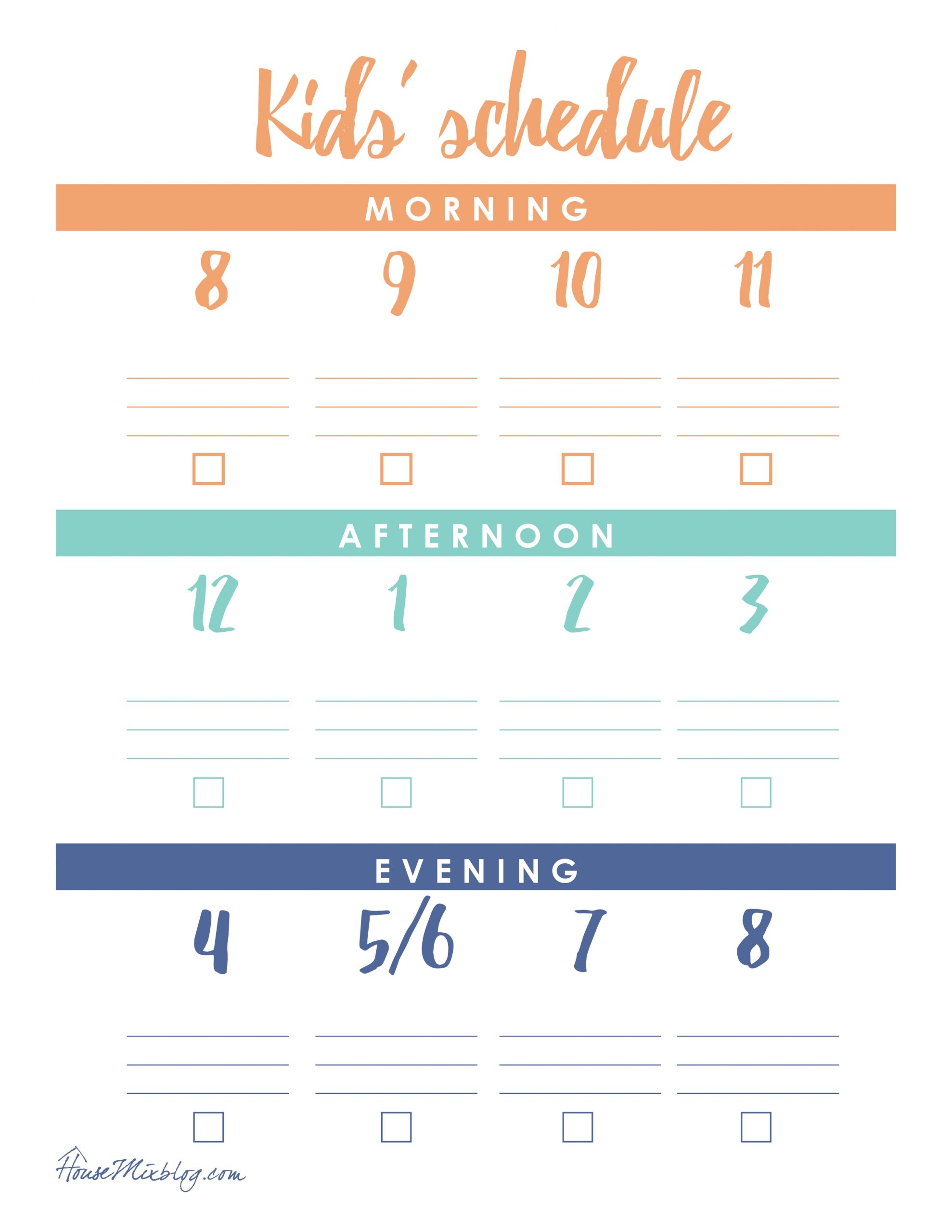 At Home Kid Schedule Printable House Mix