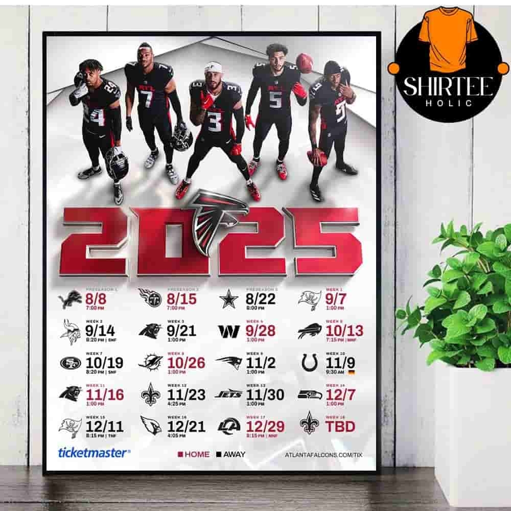 Atlanta Falcons Official 2025 NFL Schedule Season 2025 2026 Wall Decor Poster Canvas Shirteeholic