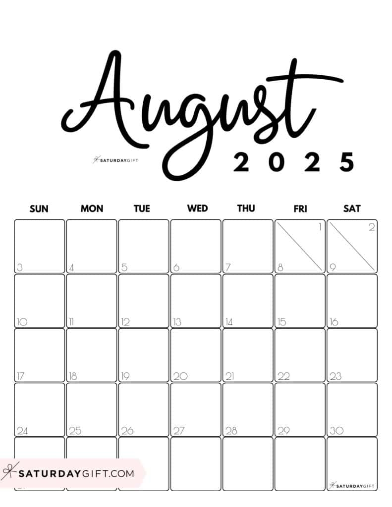 August 2025 Calendars 23 Cute Free Printable PDFs SaturdayGift
