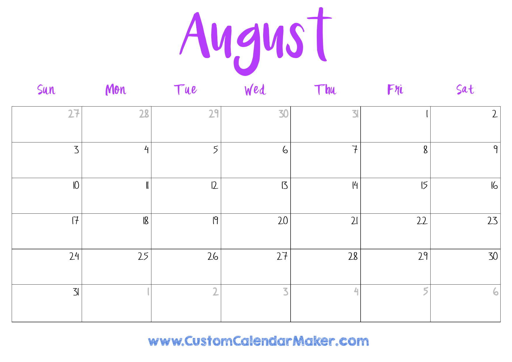 August Printable Schedule
