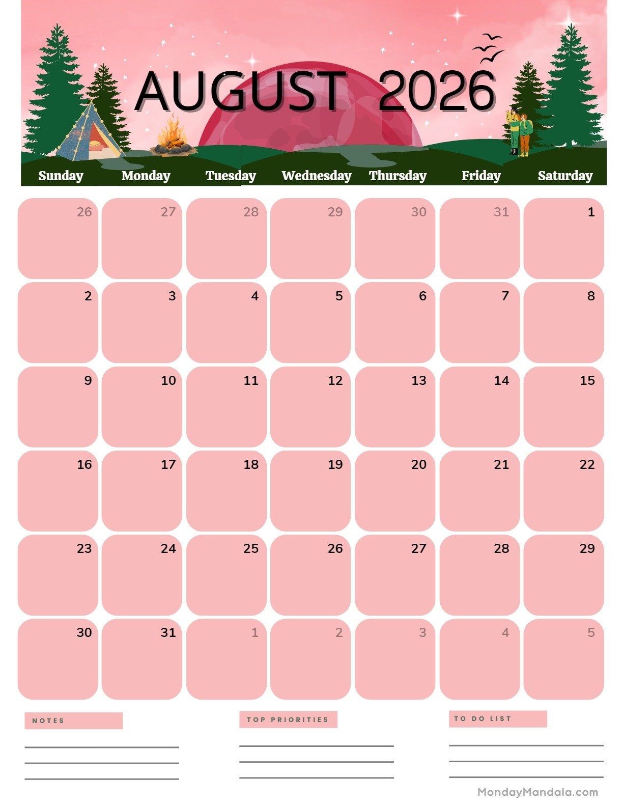 August Schedule Printable
