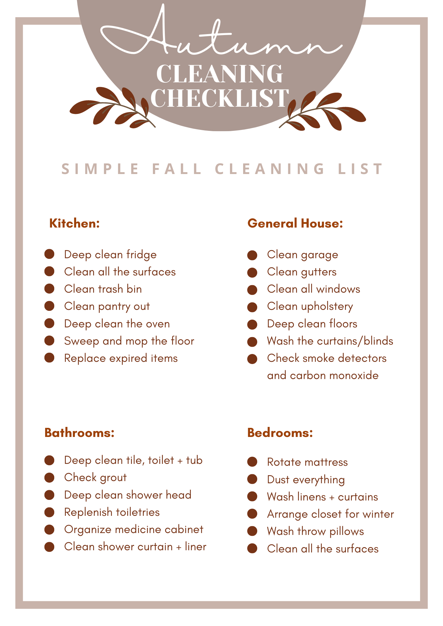 Autumn Cleaning Checklist With Printable Nikki s Plate