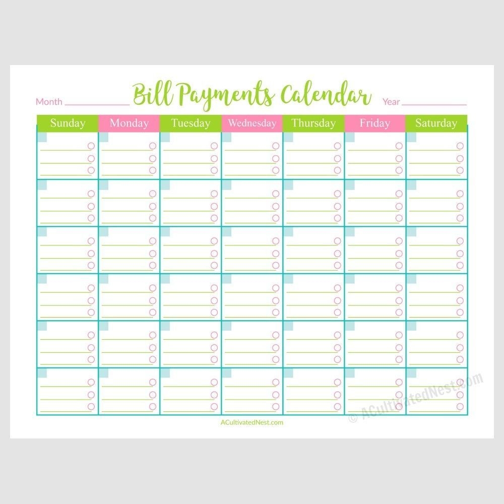 Awesome Free Printable Bill Payment Calendar Free Printable Calendar Monthly