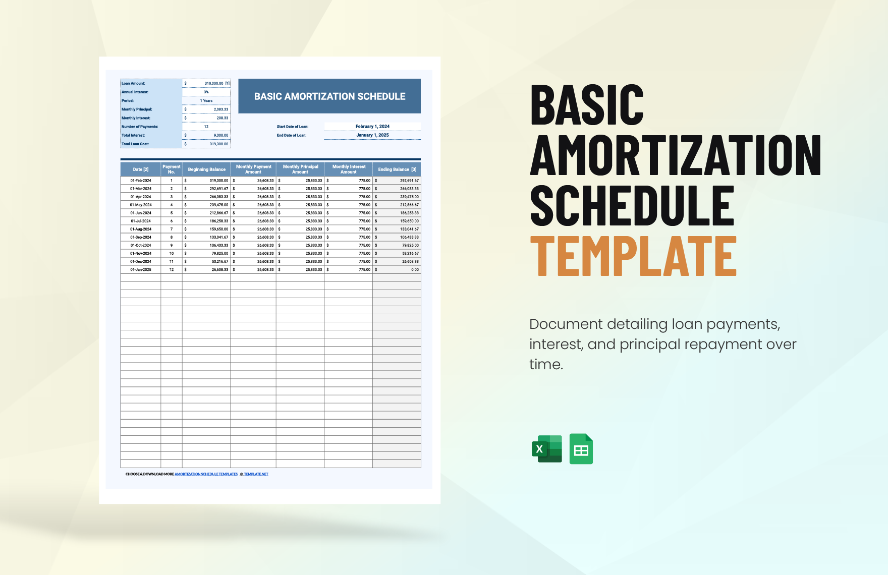 Basic Amortization Schedule Template Template