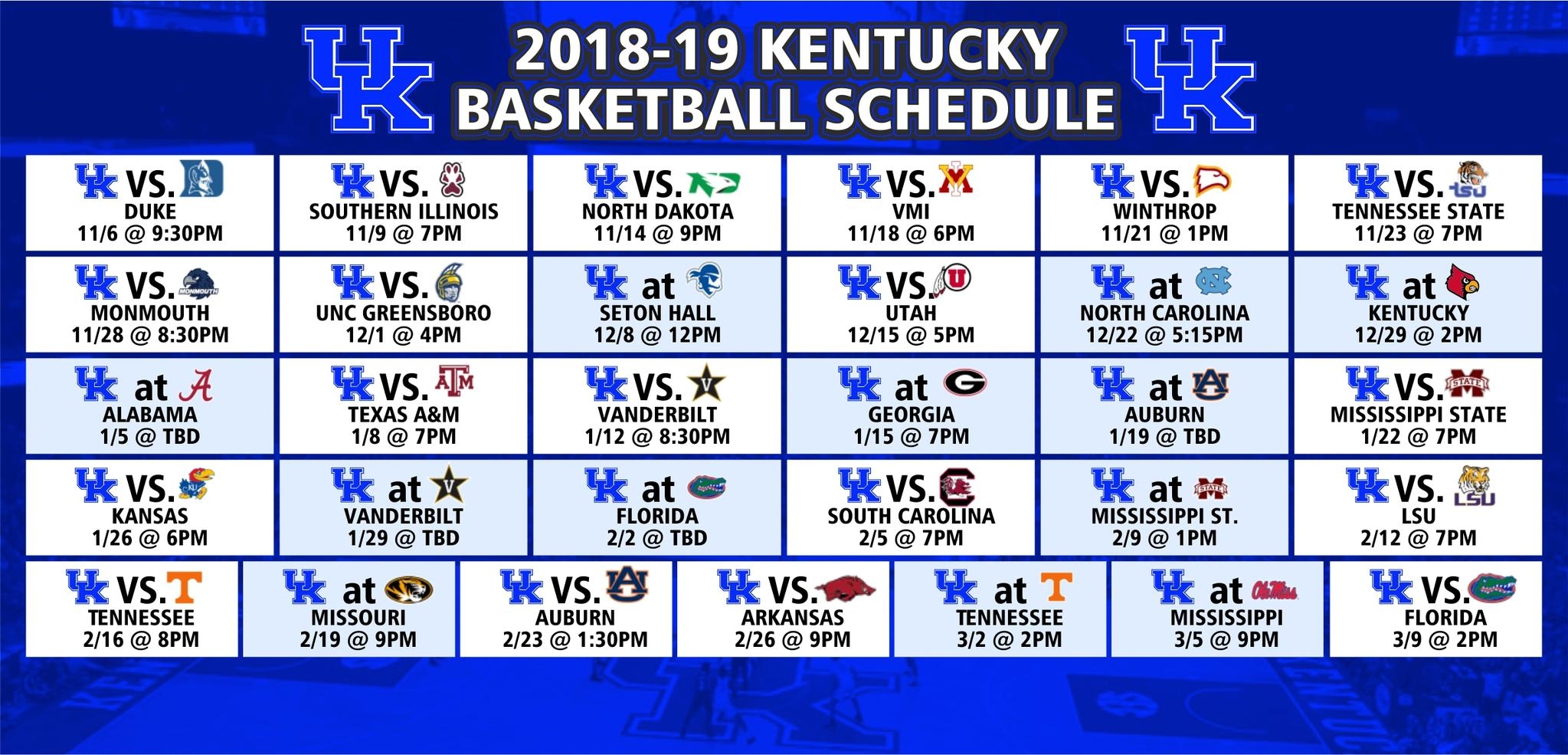 University Of Ky Basketball Schedule Printable