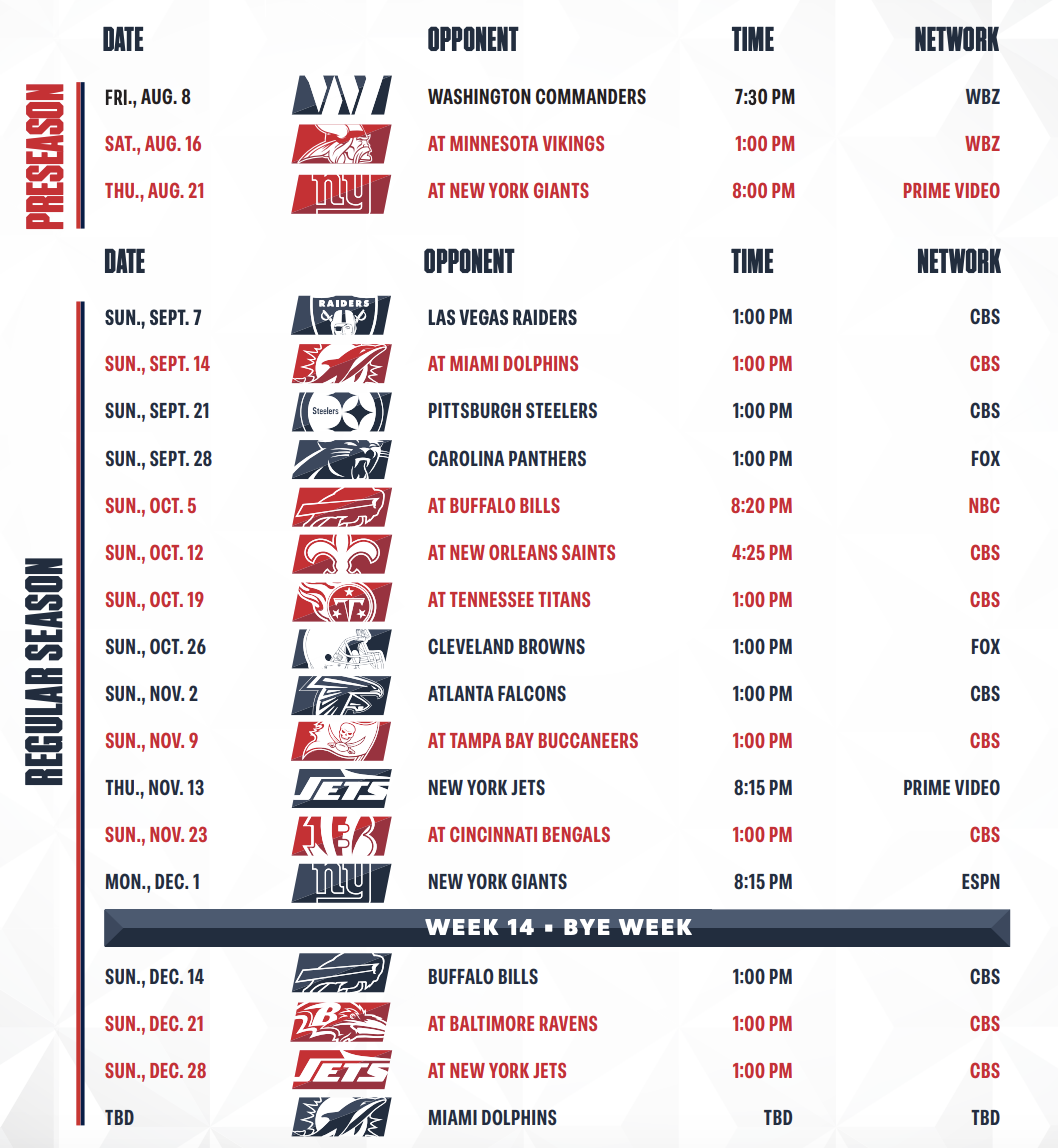 Bedard Early Thoughts On The Patriots 2025 Schedule Another Week 14 Bye Week