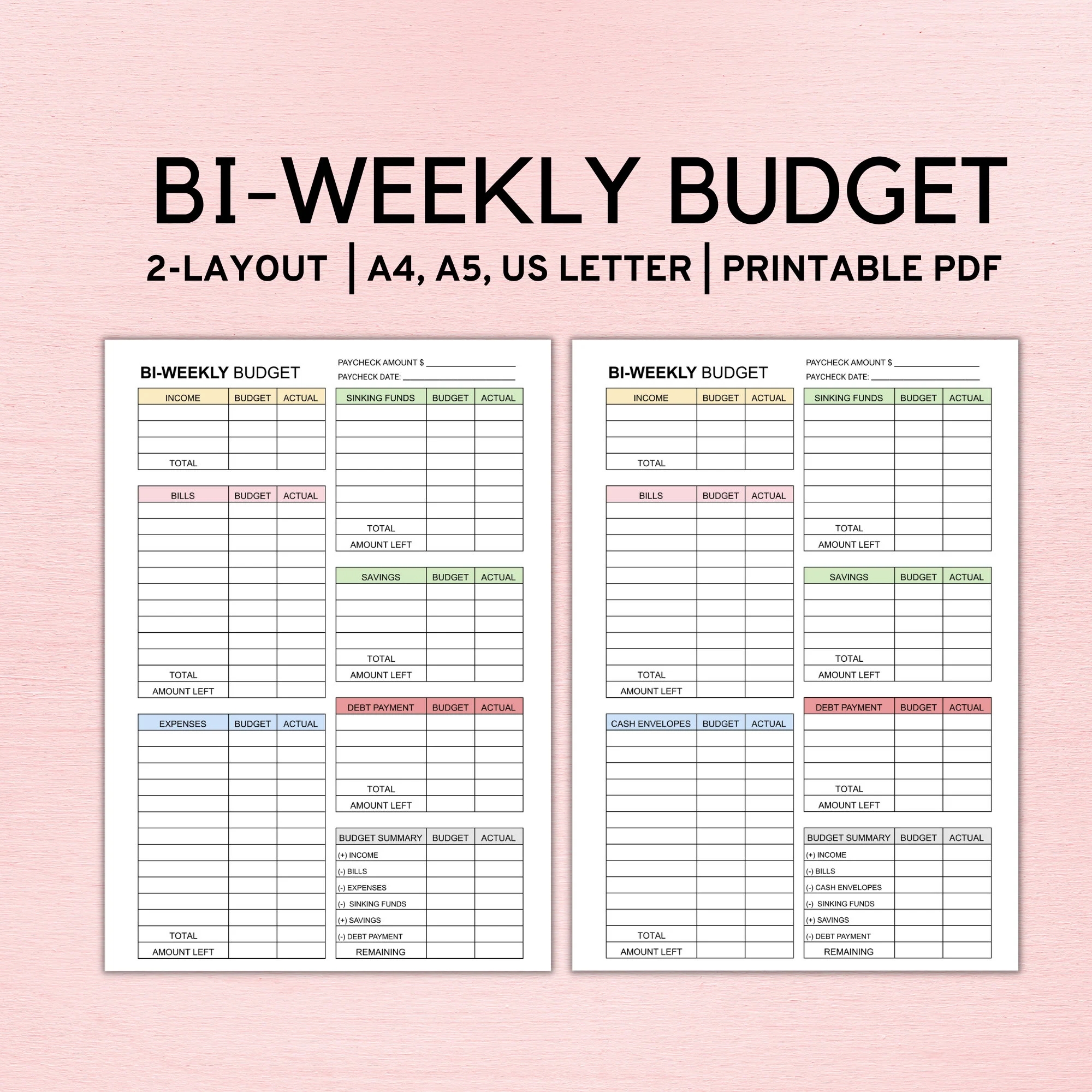 Bi Weekly Budget Planner Template Paycheck Budget Printable Budget Template A4 A5 Letter PDF Etsy Norway