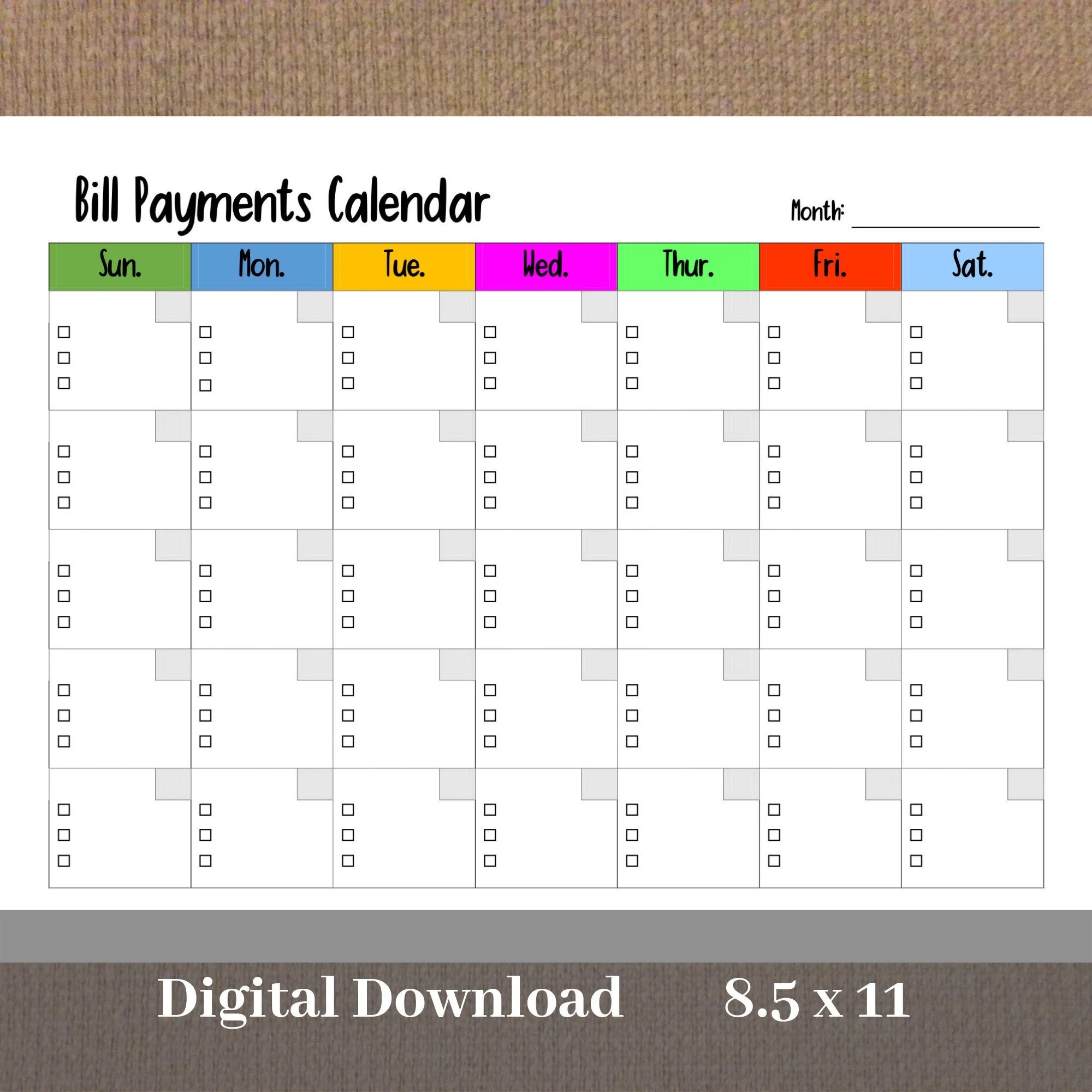 Monthly Payment Schedule Printable