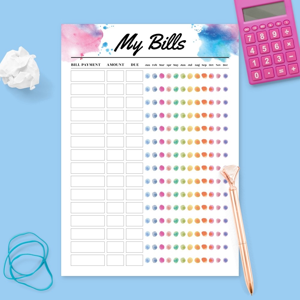 Printable Bill Payment Schedule